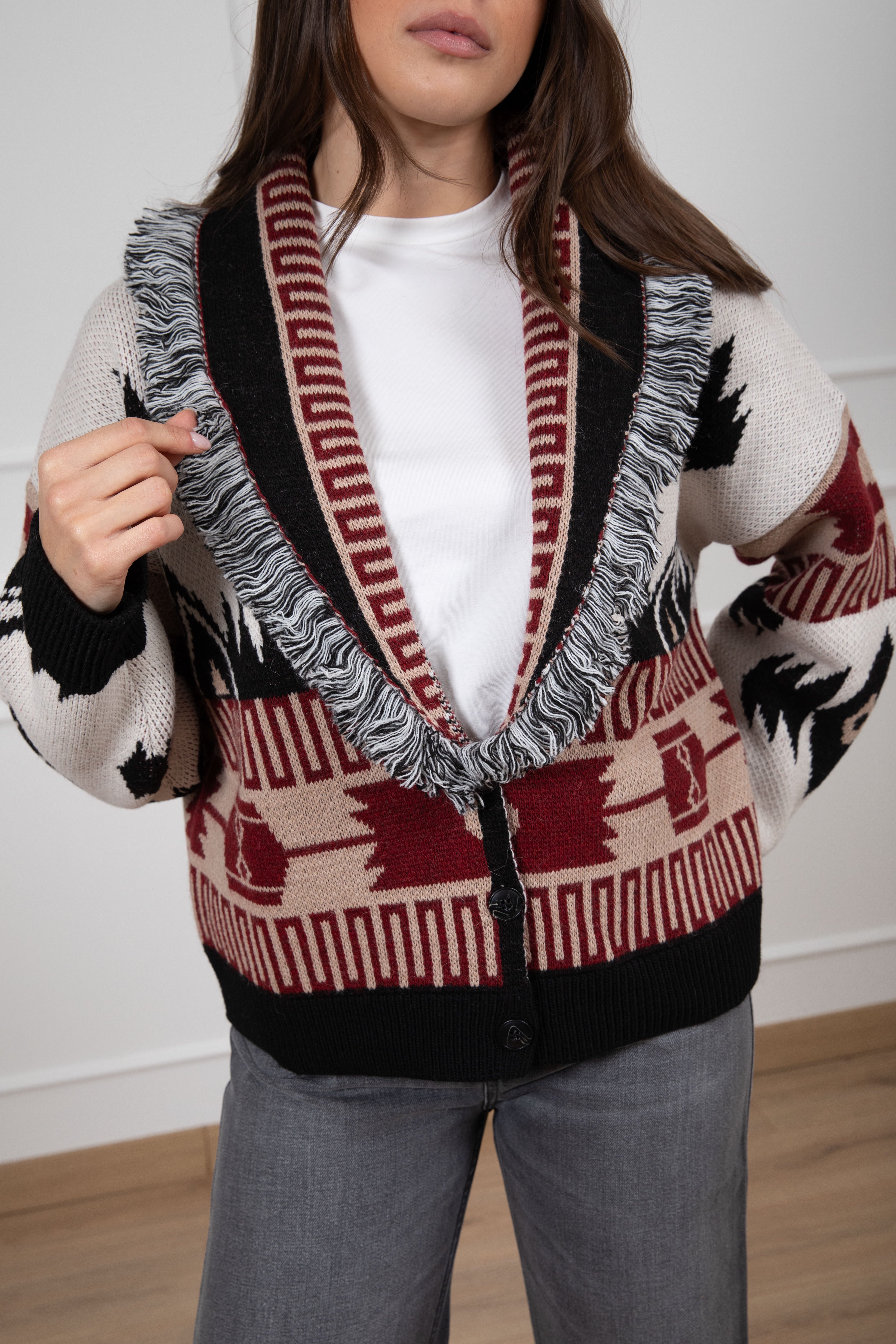 Cardigan cropped motivo etnico ViCOLO