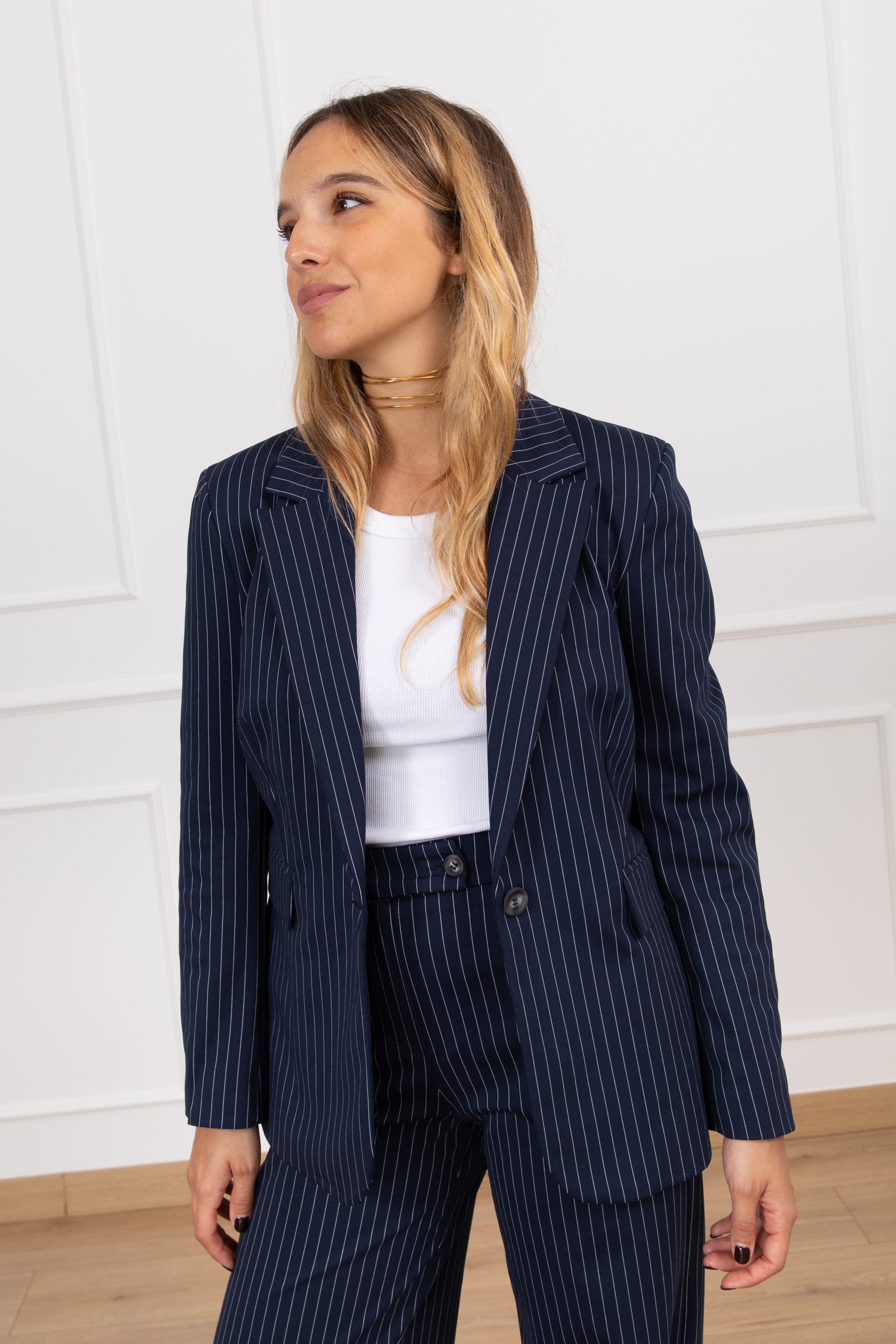 Giacca gessata mono-bottone in punto milano leggero Tensione IN