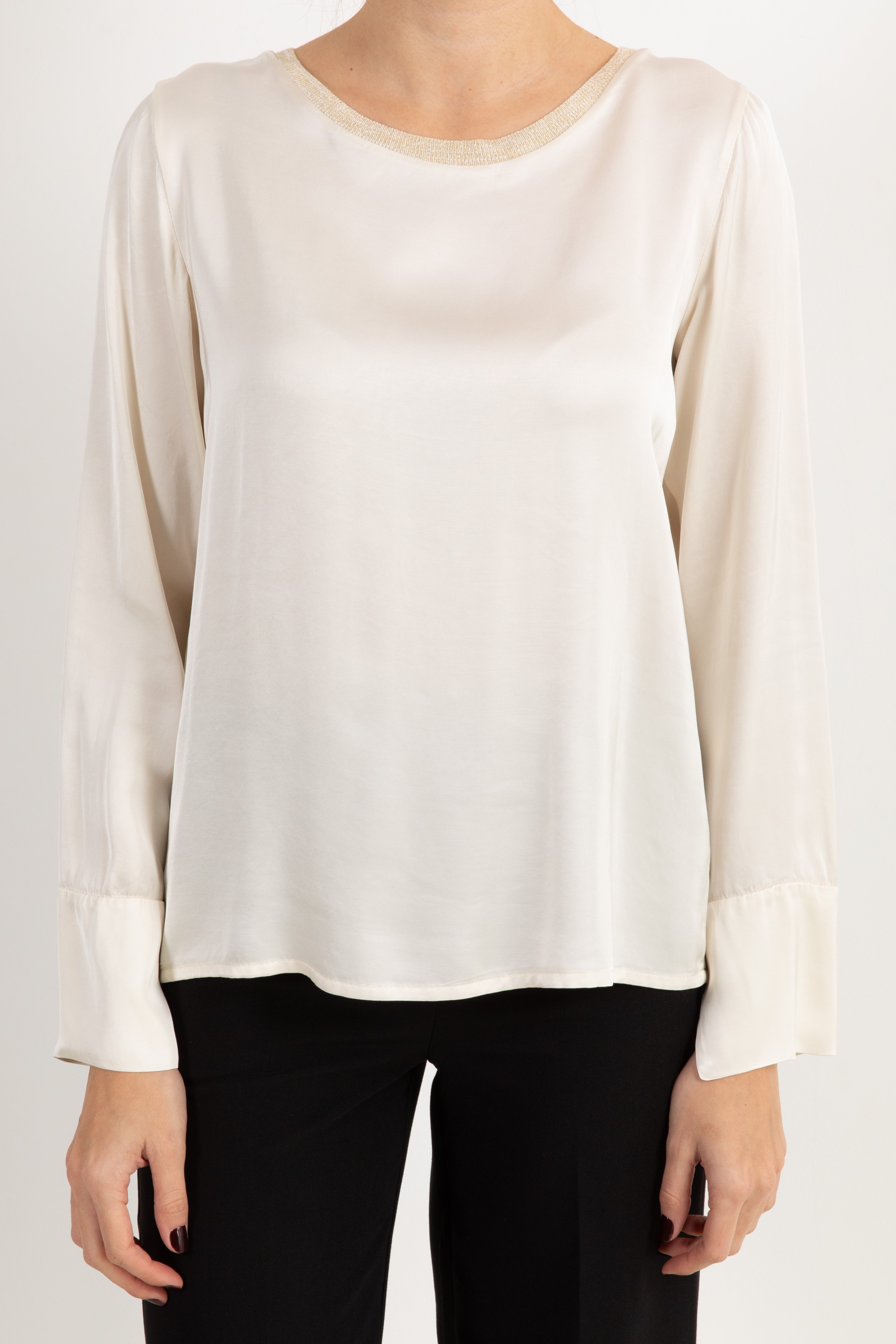 Blusa in raso manica lunga con piping dorato Motel