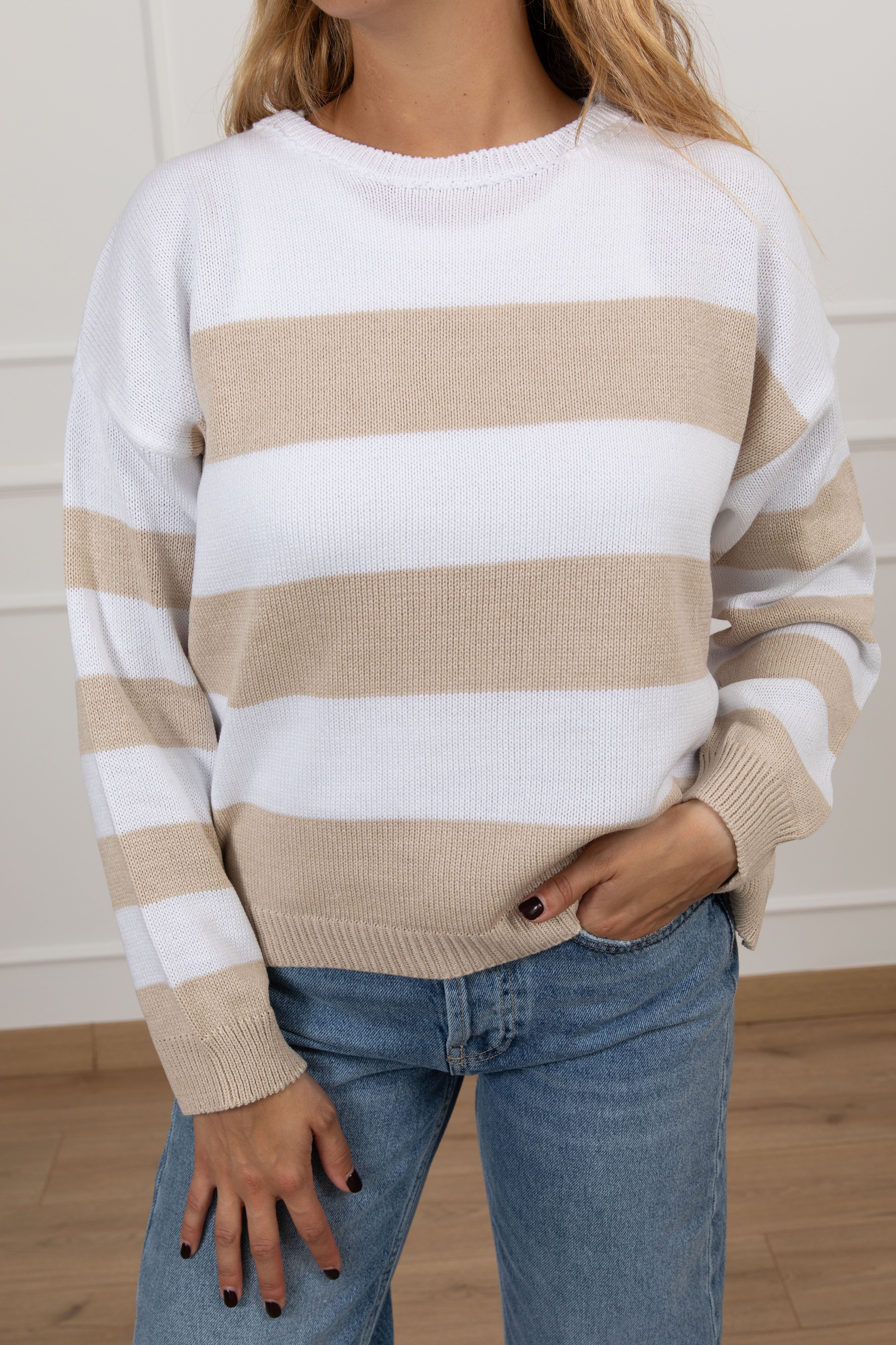 Maglia scollo a barchetta righe larghe Motel