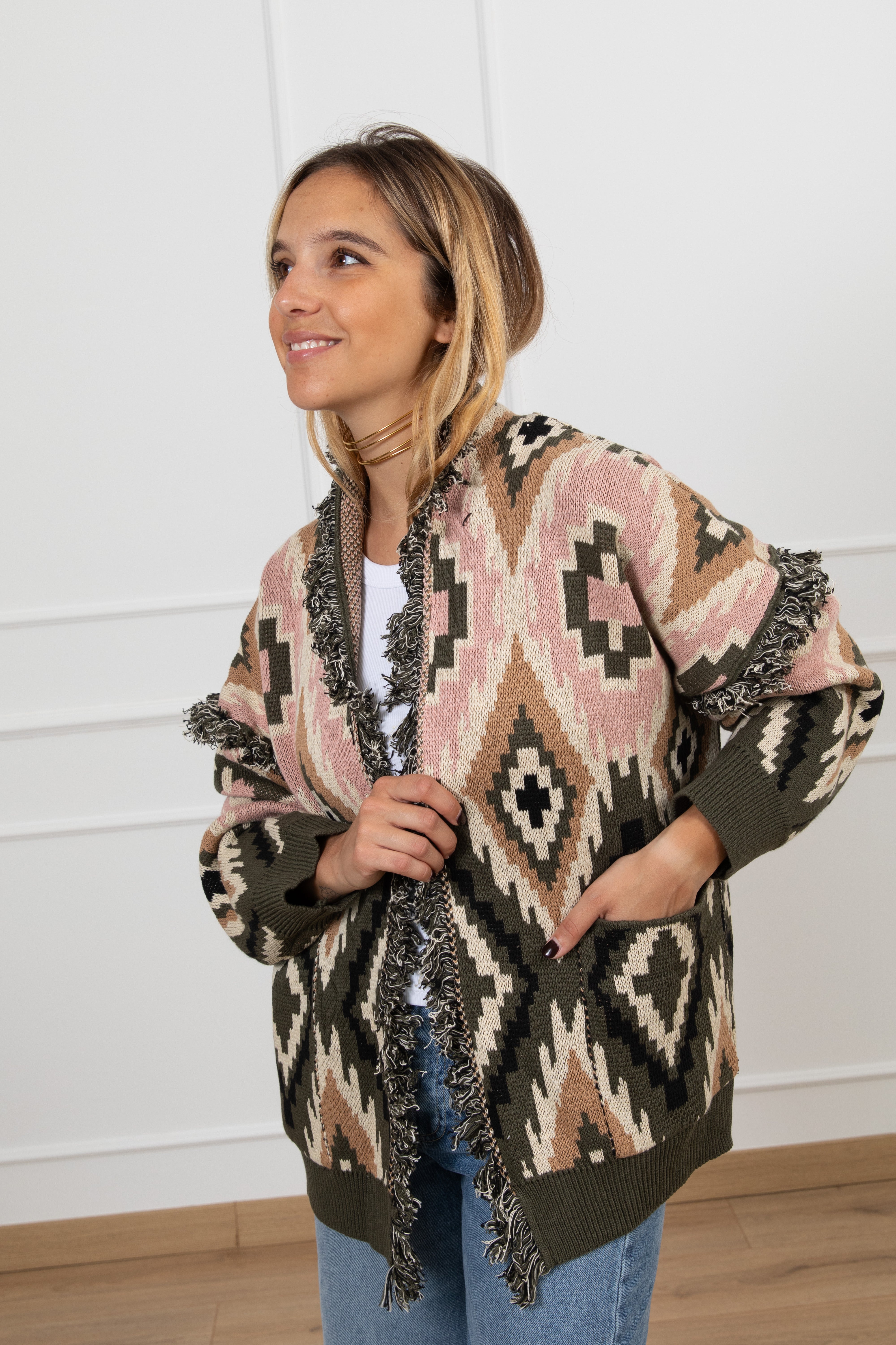 Cardigan motivo geometrico con tasche Tensione IN