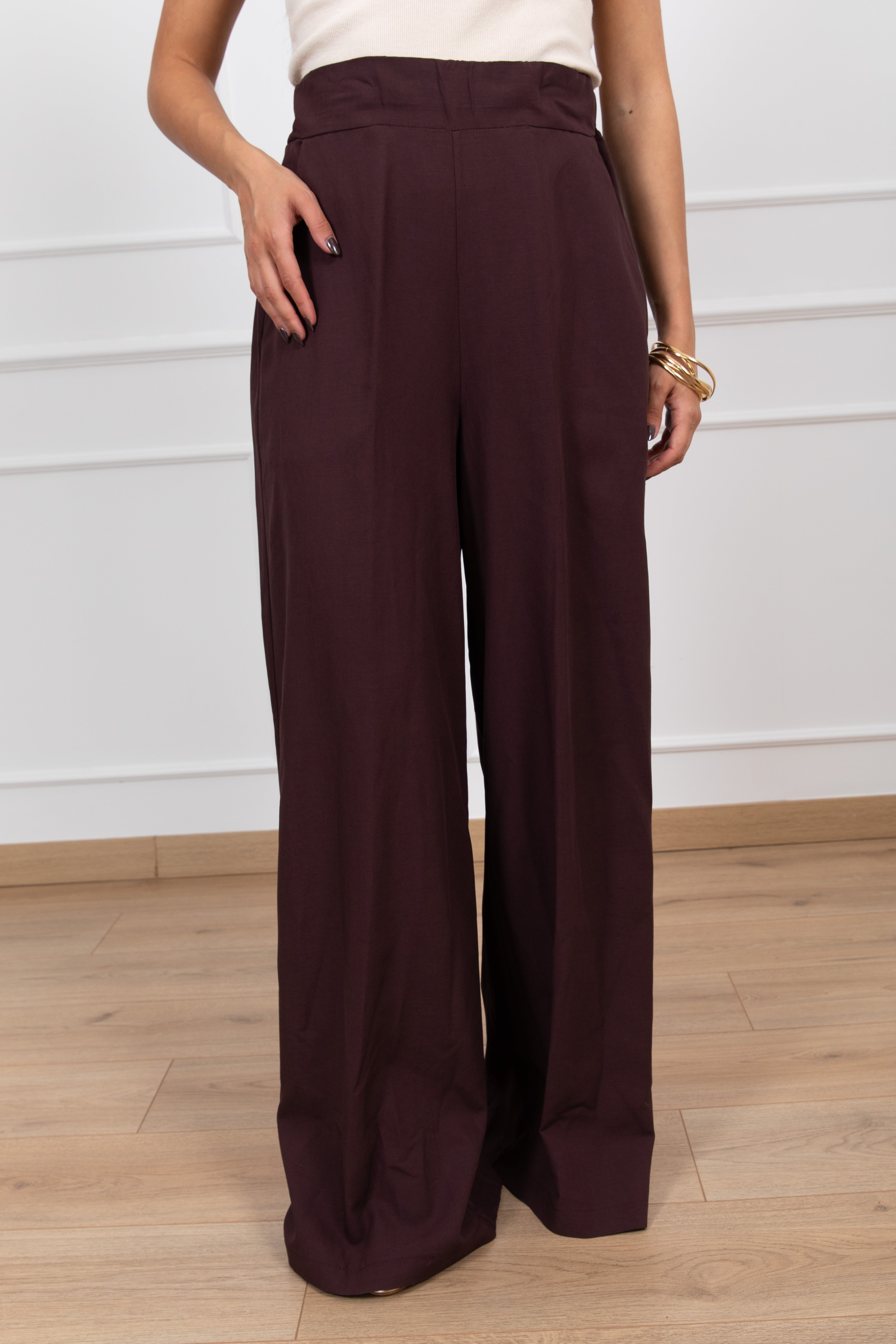 Pantalone a palazzo in lino e viscosa con elastico Susy Mix
