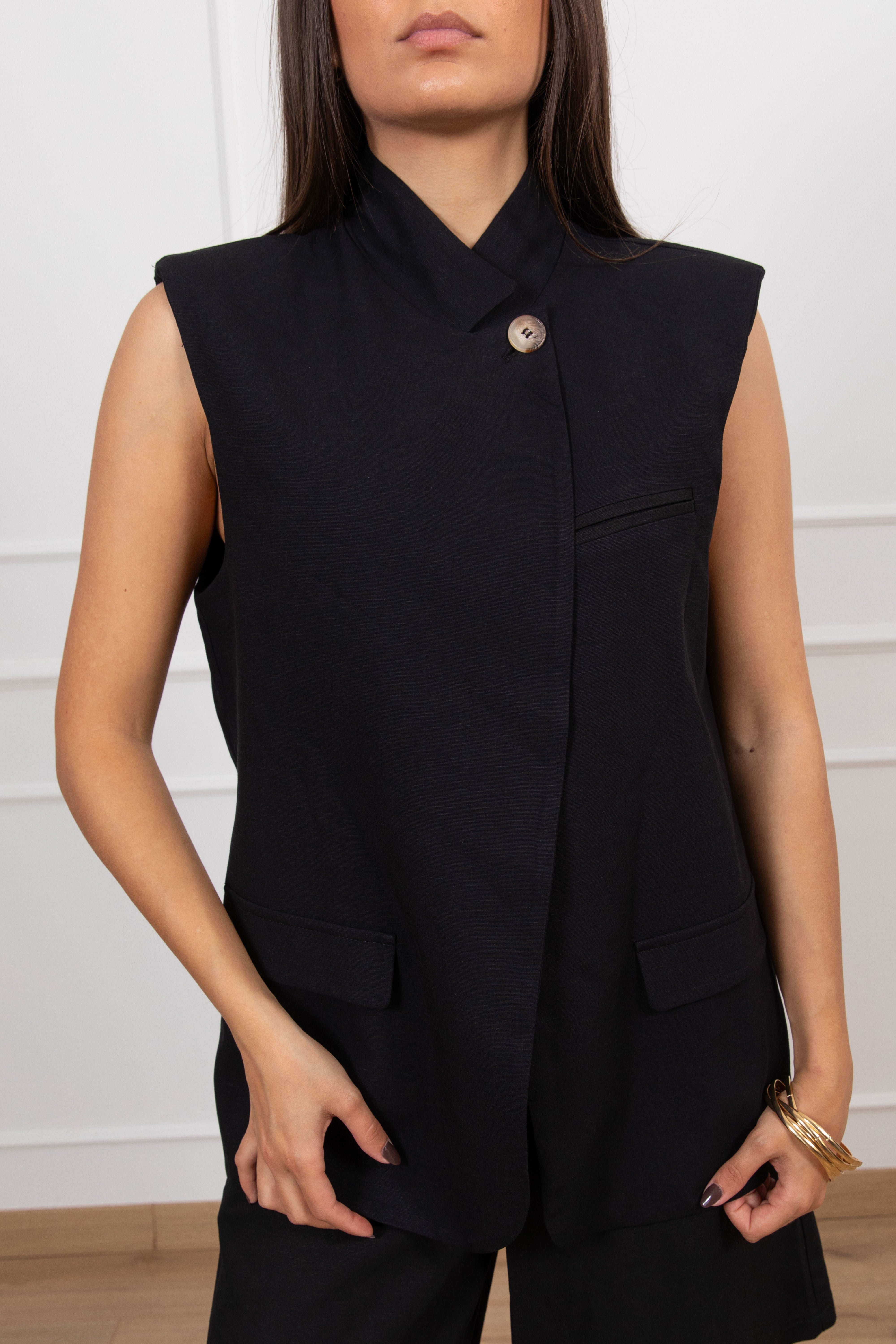 Gilet in lino e viscosa con bottone alto Susy Mix