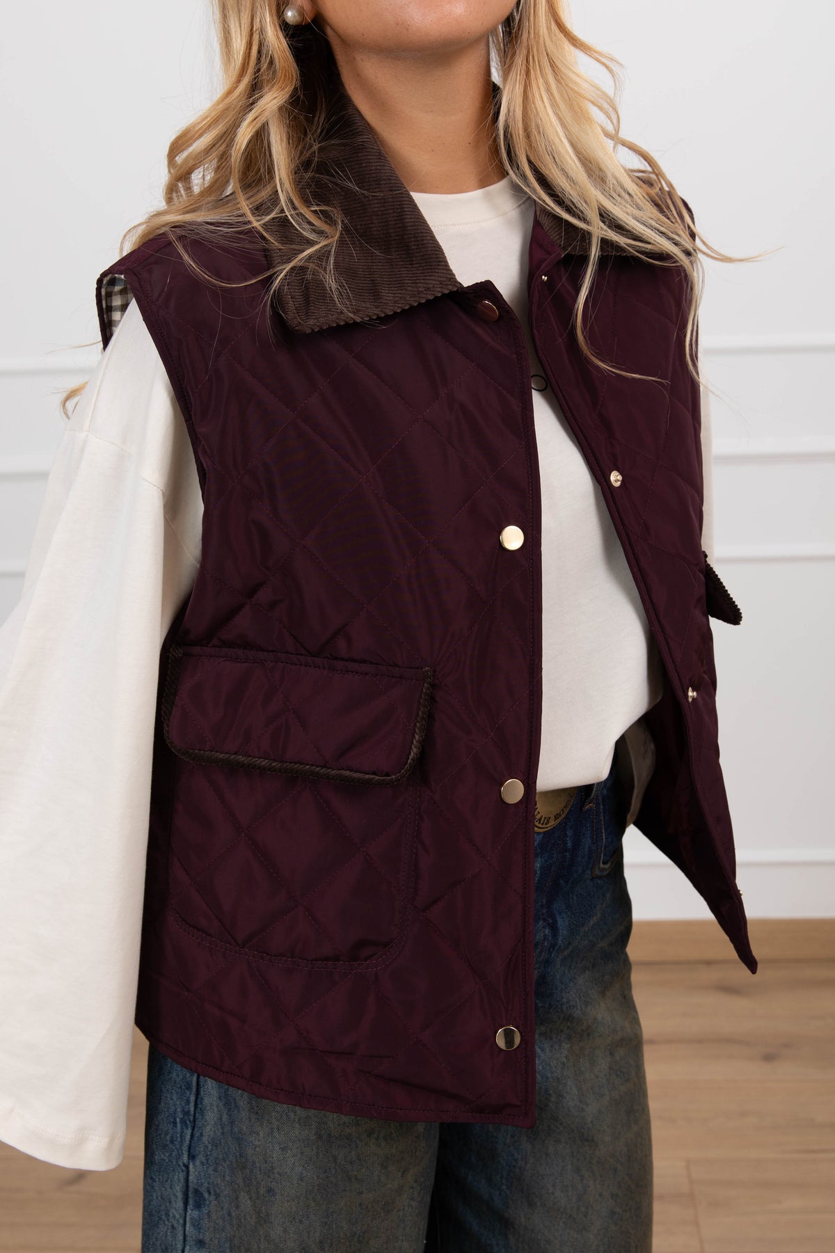 Gilet trapuntato con inserti velluto variante bordeaux Tensione IN