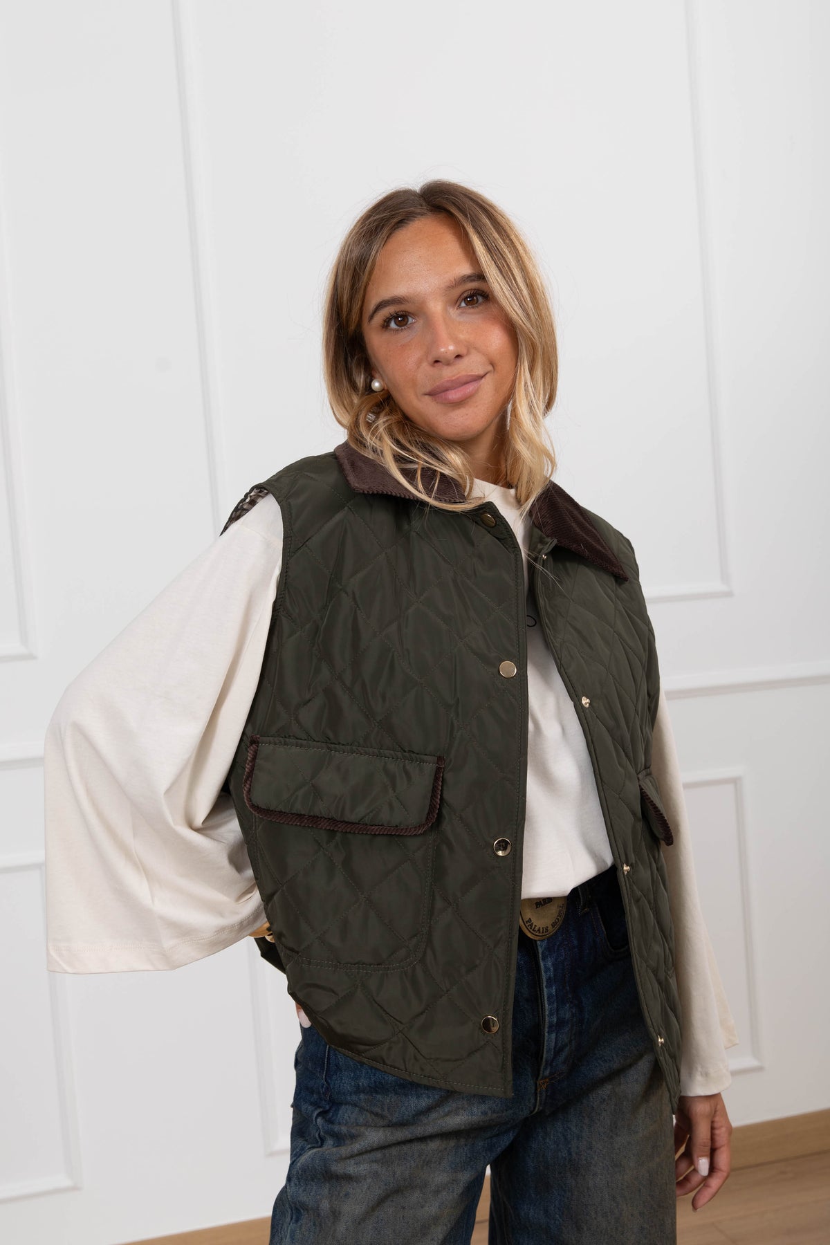 Gilet trapuntato con inserti velluto variante militare Tensione IN