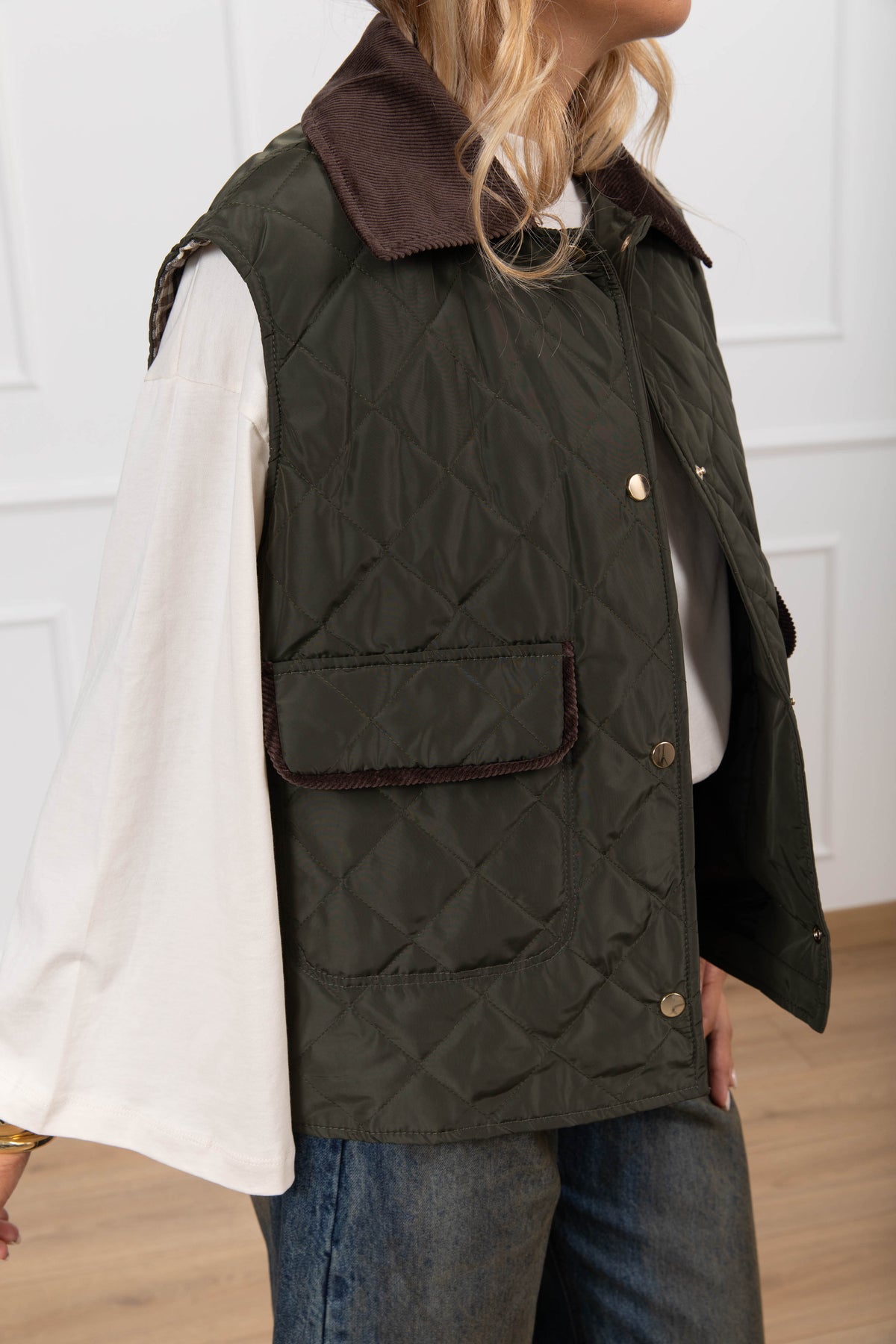 Gilet trapuntato con inserti velluto variante militare Tensione IN