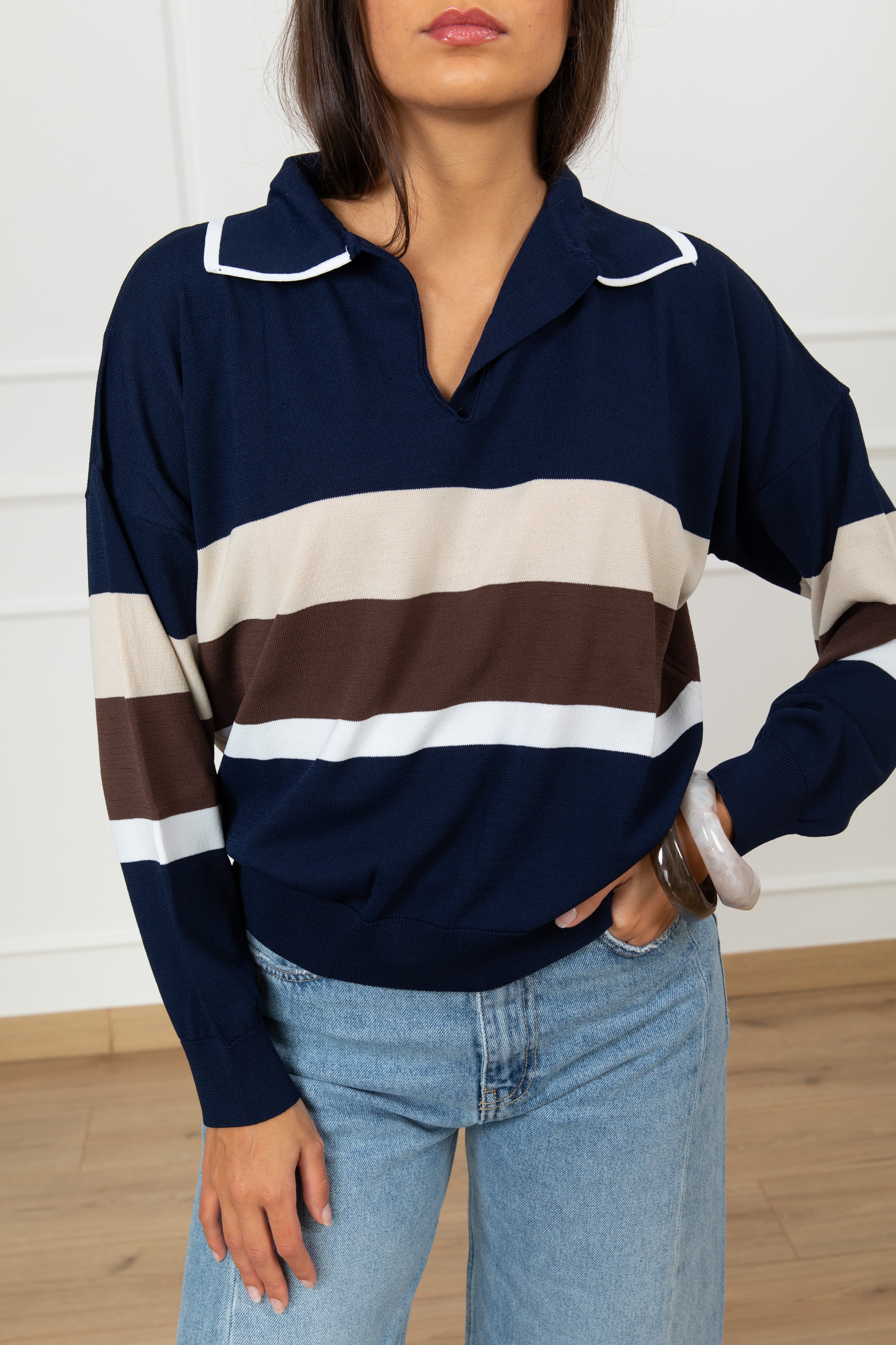 Polo in viscosa a righe asimmetriche ViCOLO