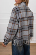 Camicia check in flanella con frange variante grigio/cammello ViCOLO
