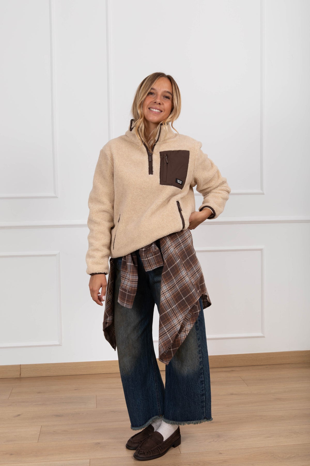 Giacca teddy mezza-zip variante beige ViCOLO