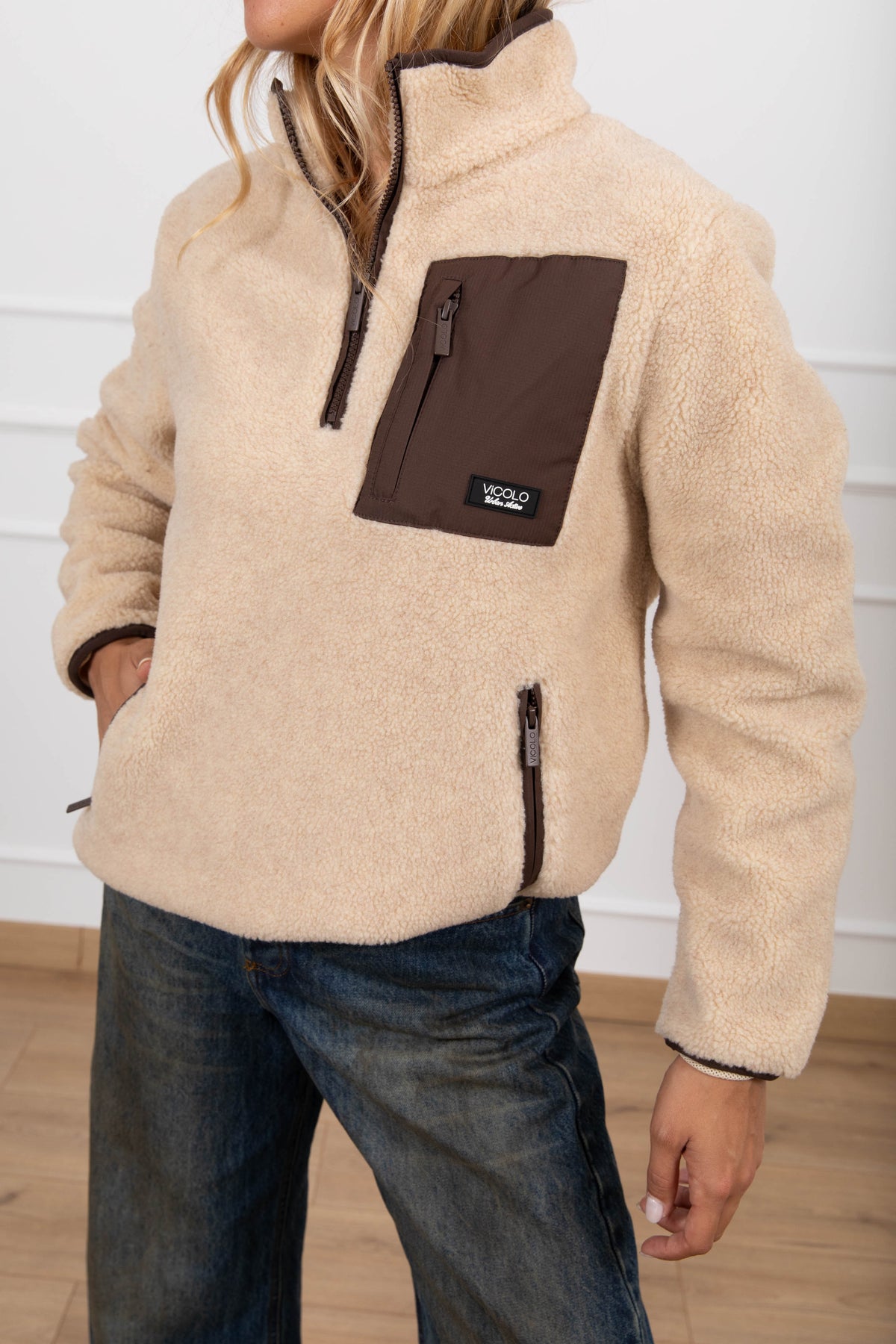 Giacca teddy mezza-zip variante beige ViCOLO