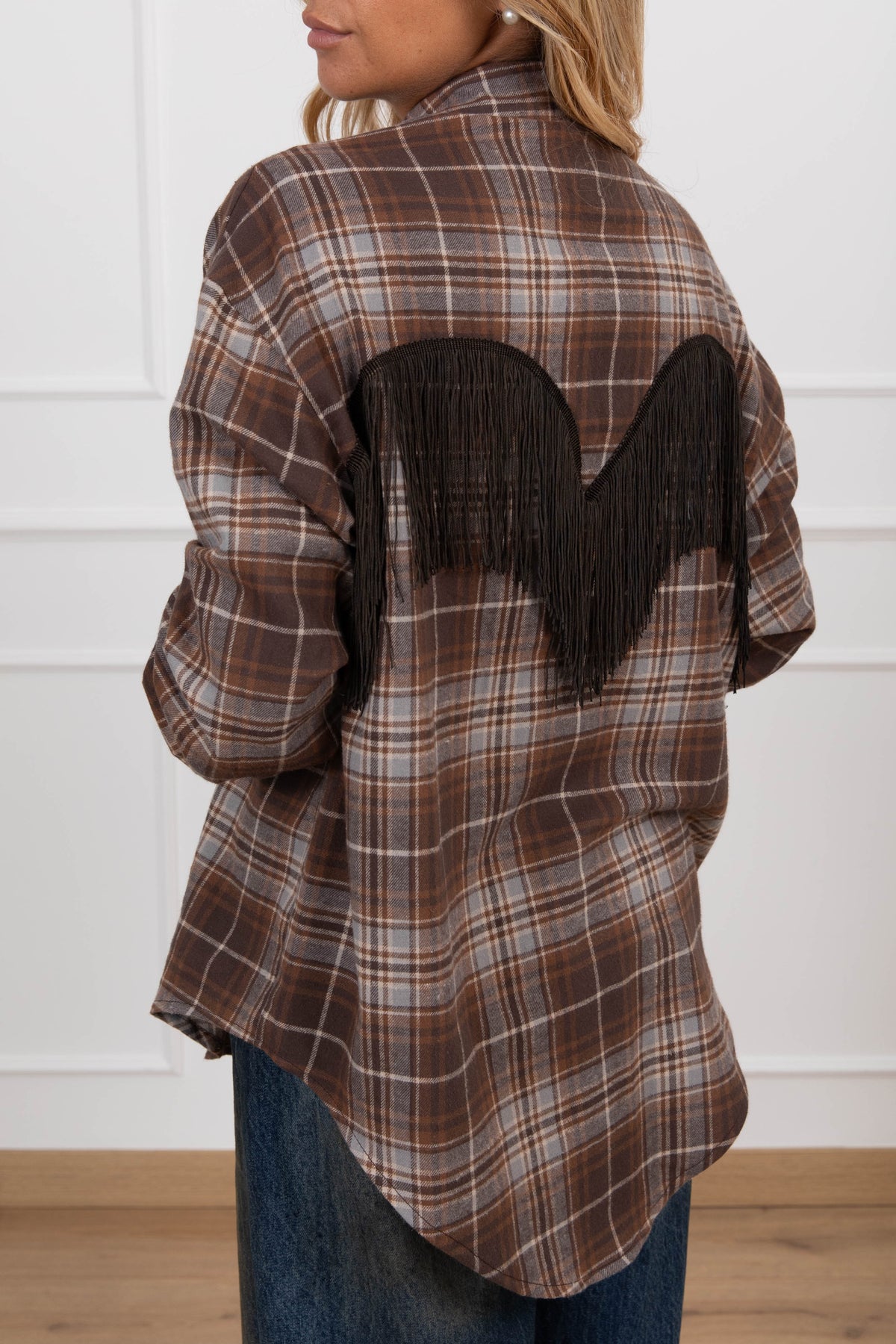 Camicia check moro in flanella con inserto frange Tensione IN