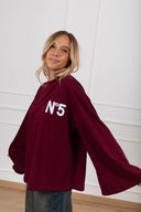T-shirt manica lunga svasata "N 5" variante bordeaux/bianco Tensione IN