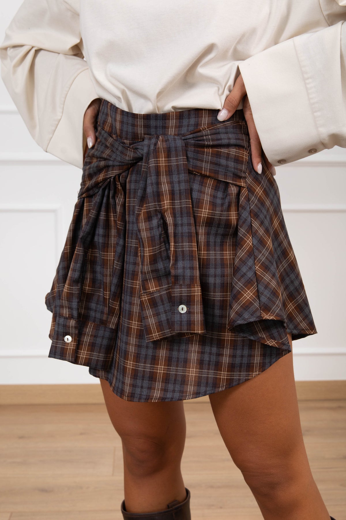 Mini-gonna check con effetto camicia annodata Haveone