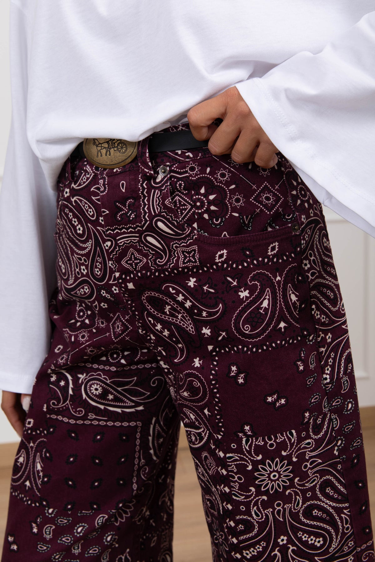 Pantalone 5 tasche fantasia bandana variante vino Tensione IN