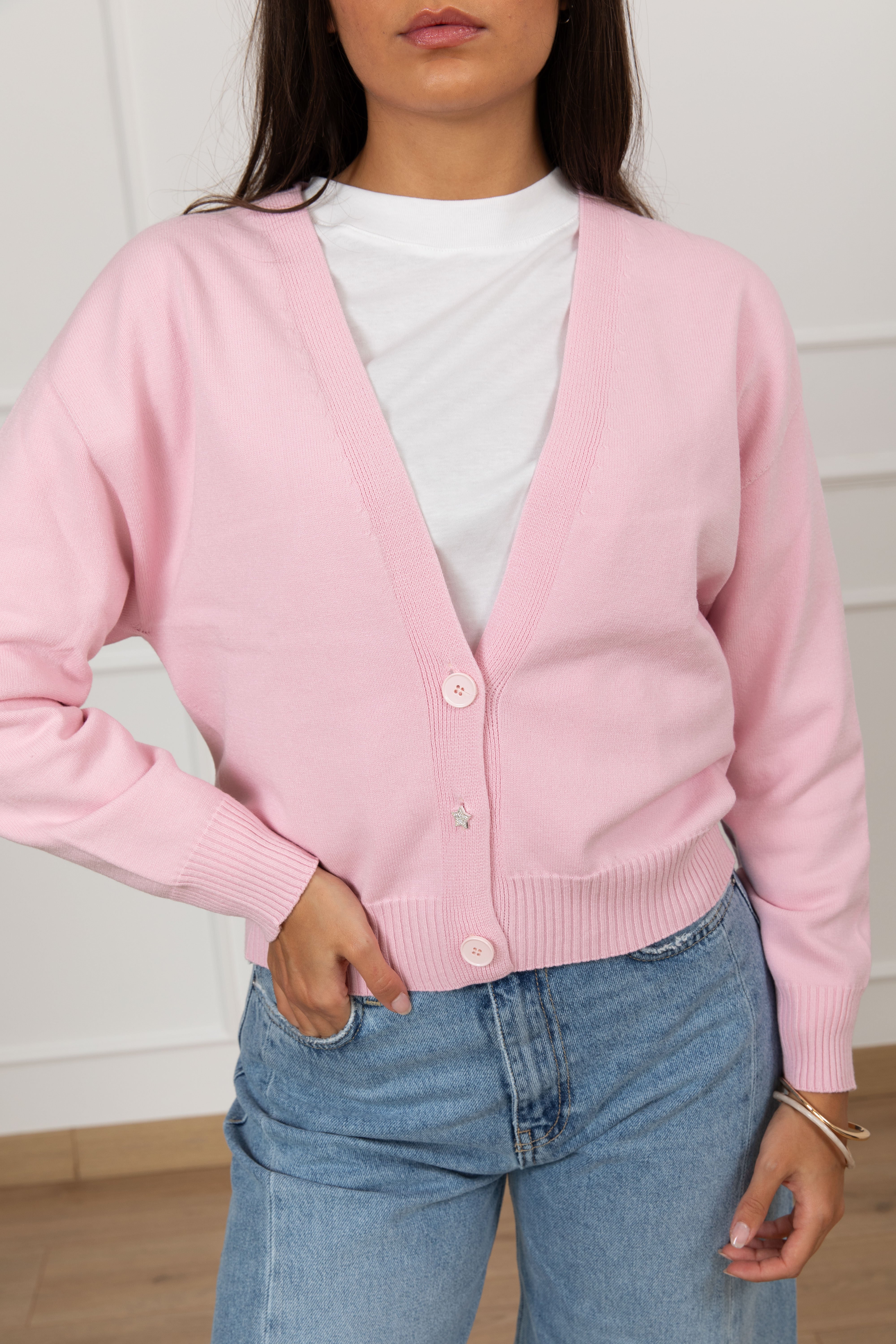 Cardigan in viscosa con bottone stella strass ViCOLO