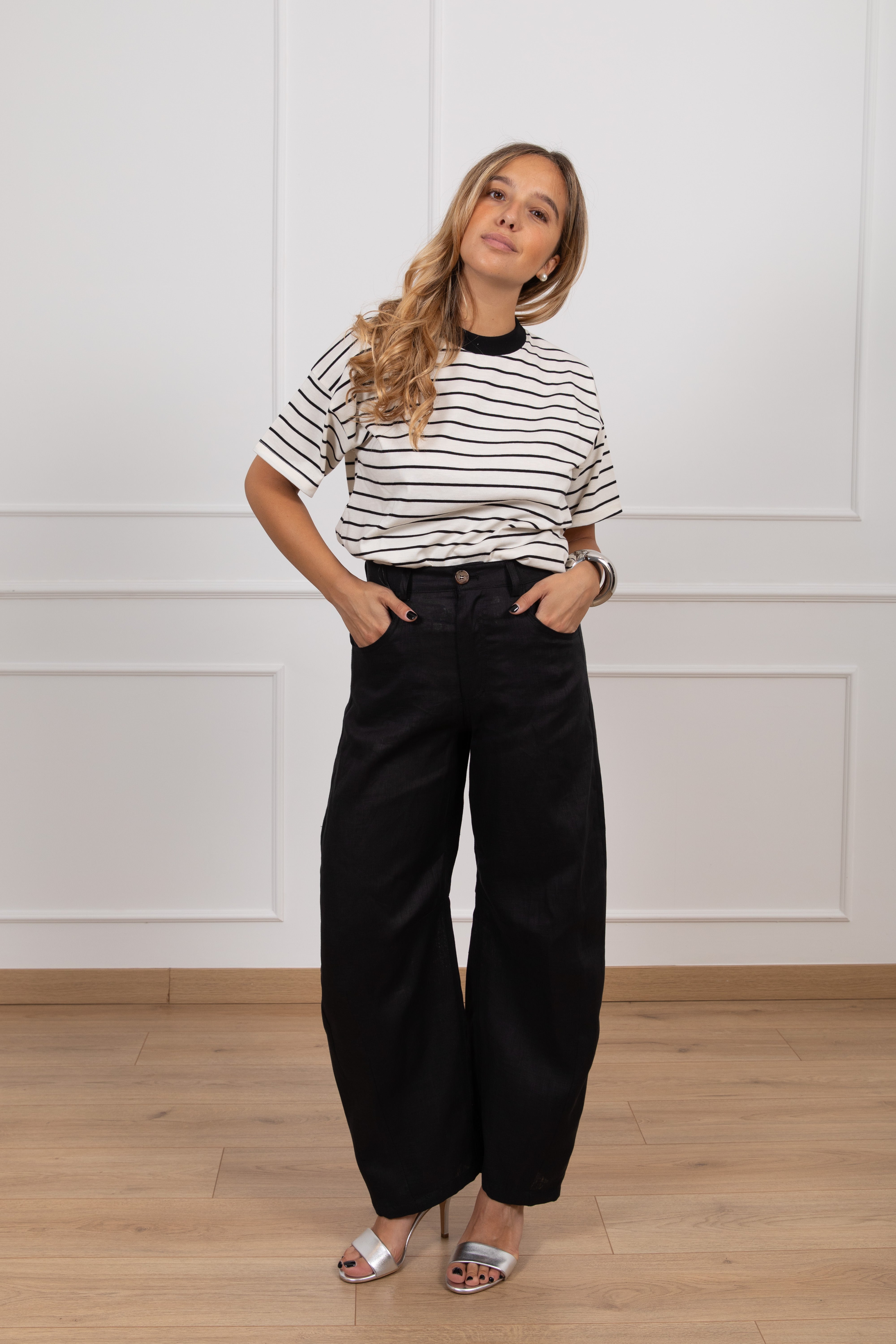 Pantalone barrel-fit 100% lino Tensione IN