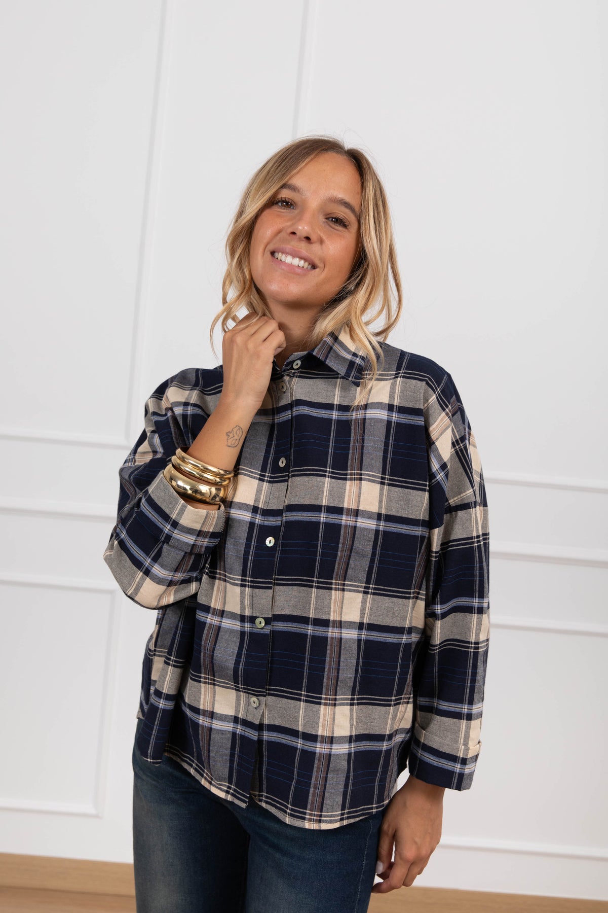 Camicia check blu Haveone