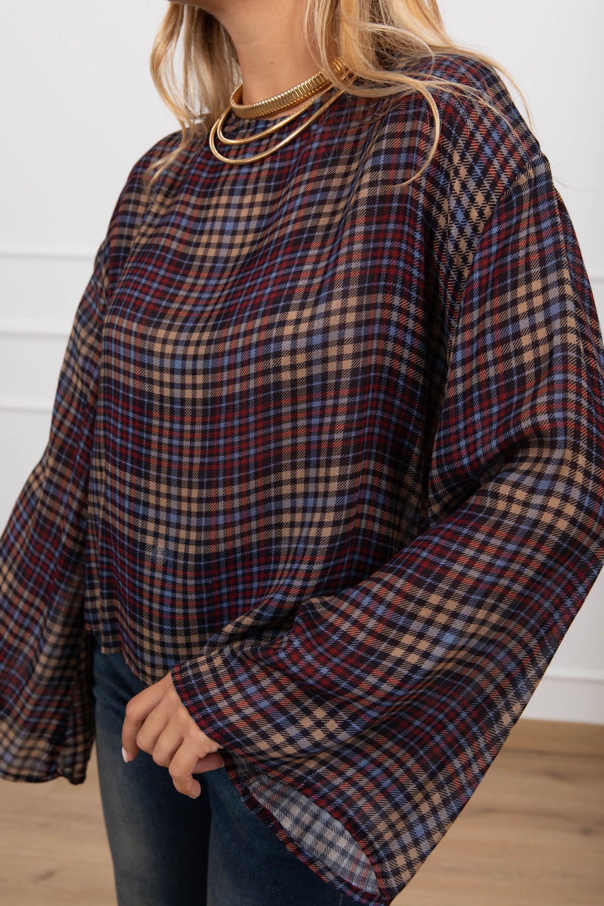 Blusa check biscotto in viscosa Tensione IN