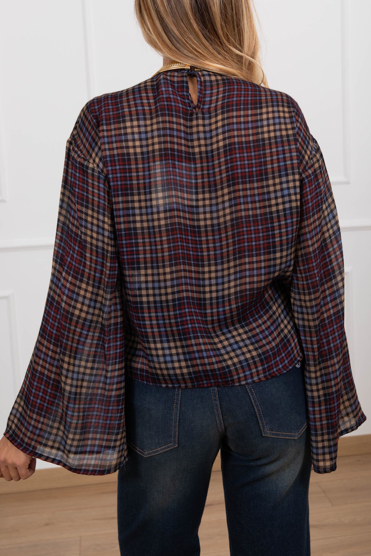 Blusa check biscotto in viscosa Tensione IN