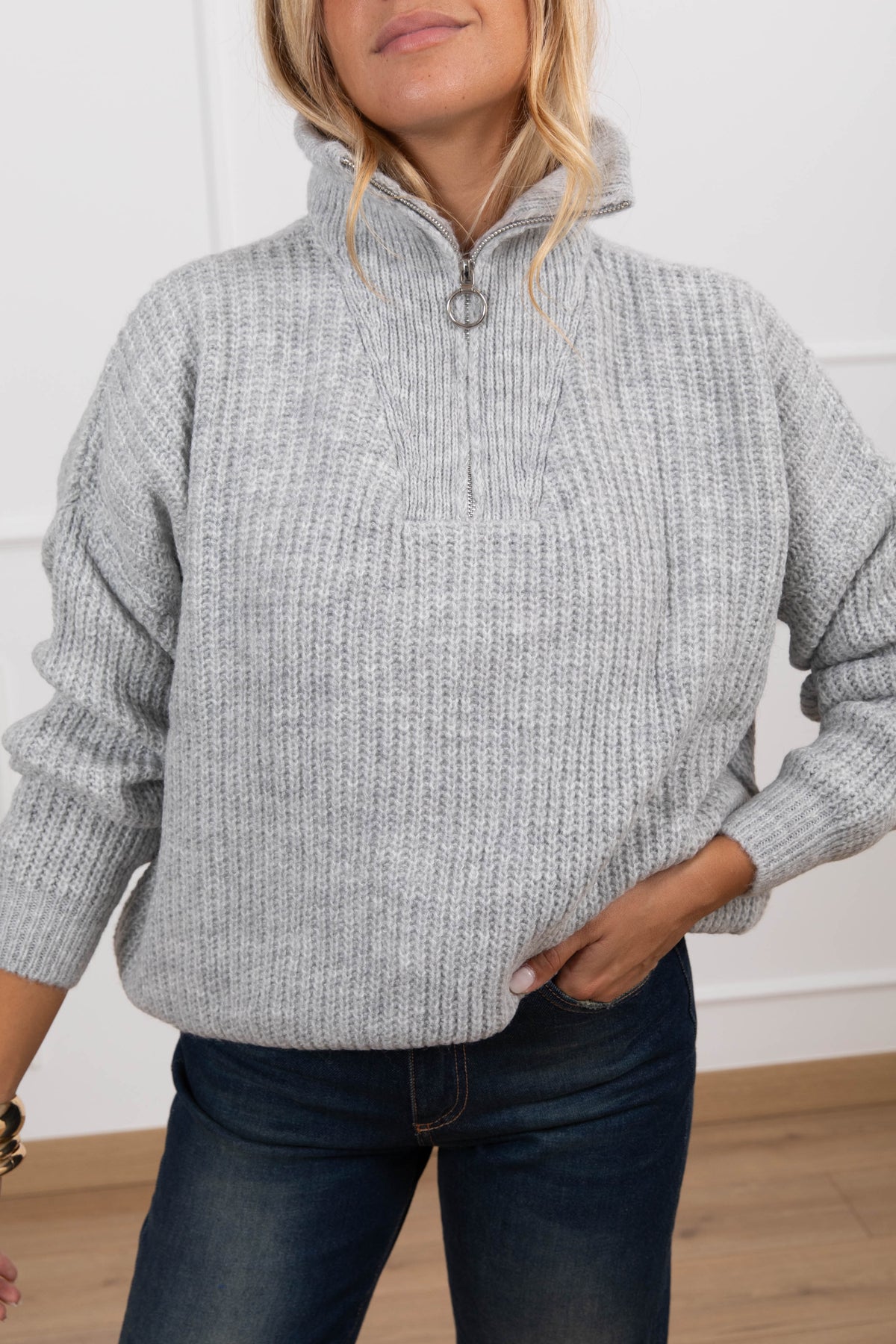 Maglia mezza-zip variante grigio Haveone