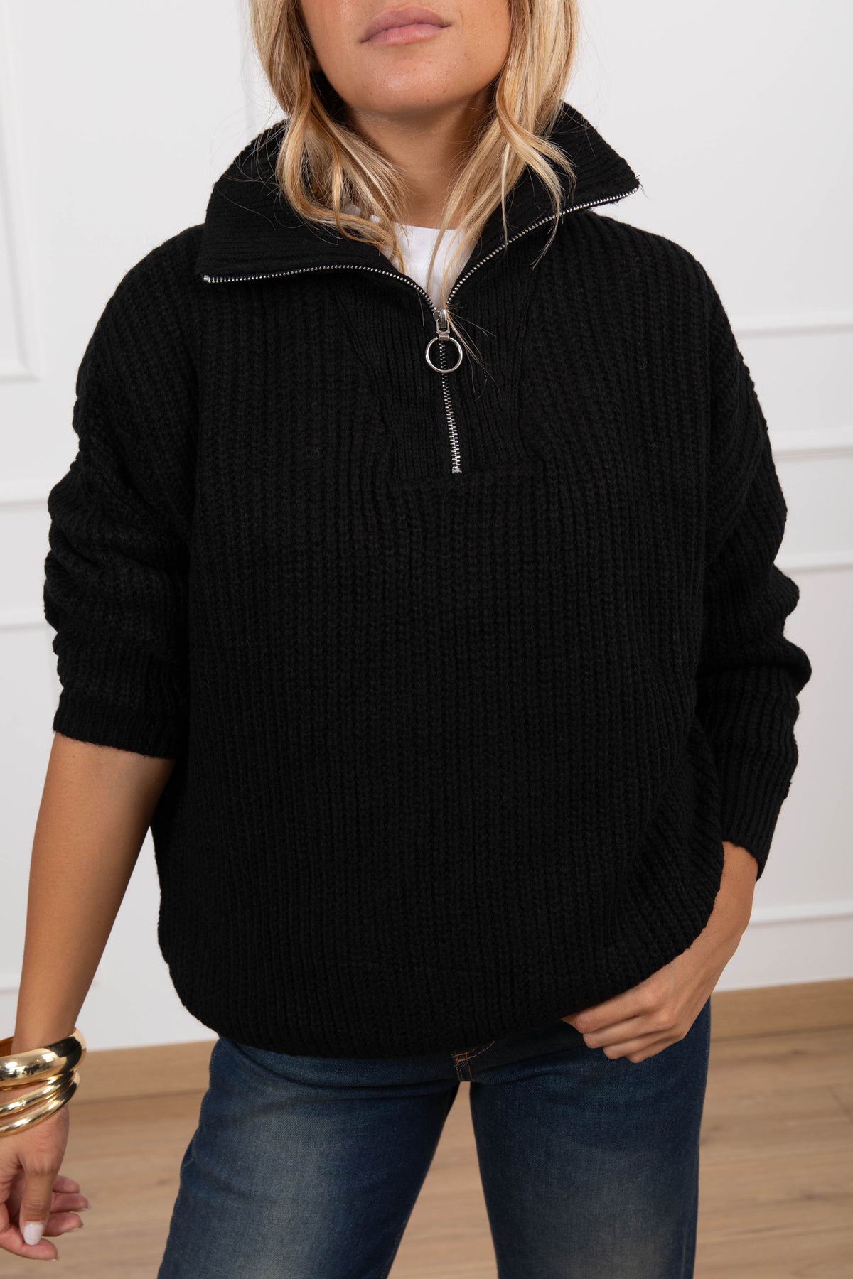 Maglia mezza-zip variante nero Haveone