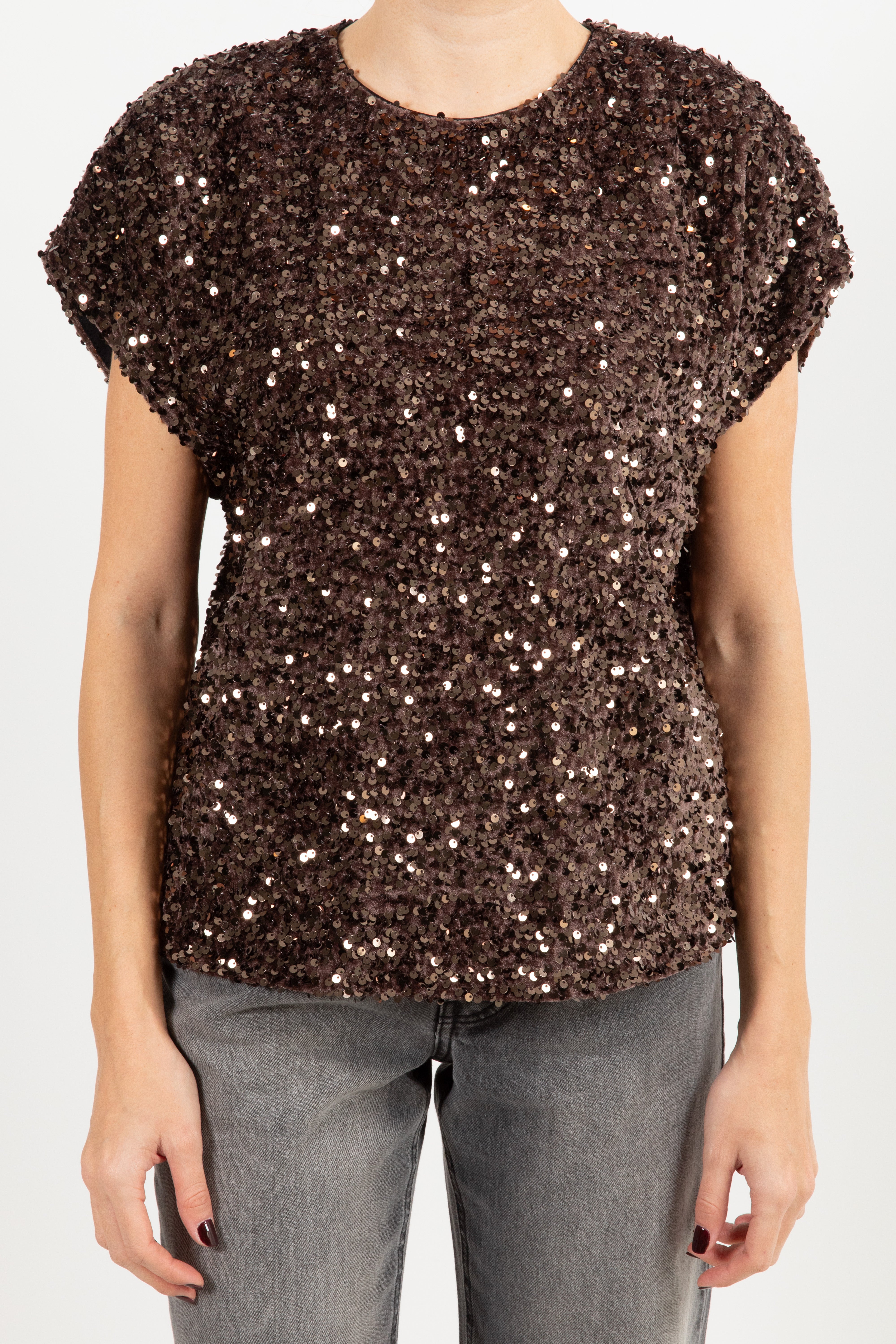 Blusa smanicata ciniglia e paillettes Tensione IN