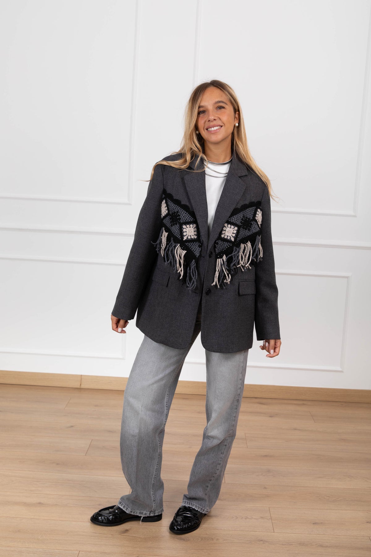 Giacca con inserto crochet e frange ViCOLO