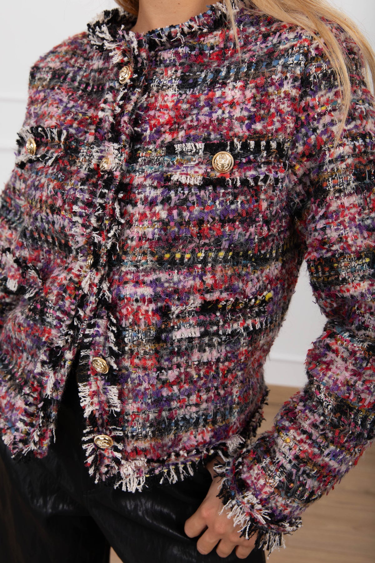 Giacchino in tweed multicolor con bottoni oro Tensione IN