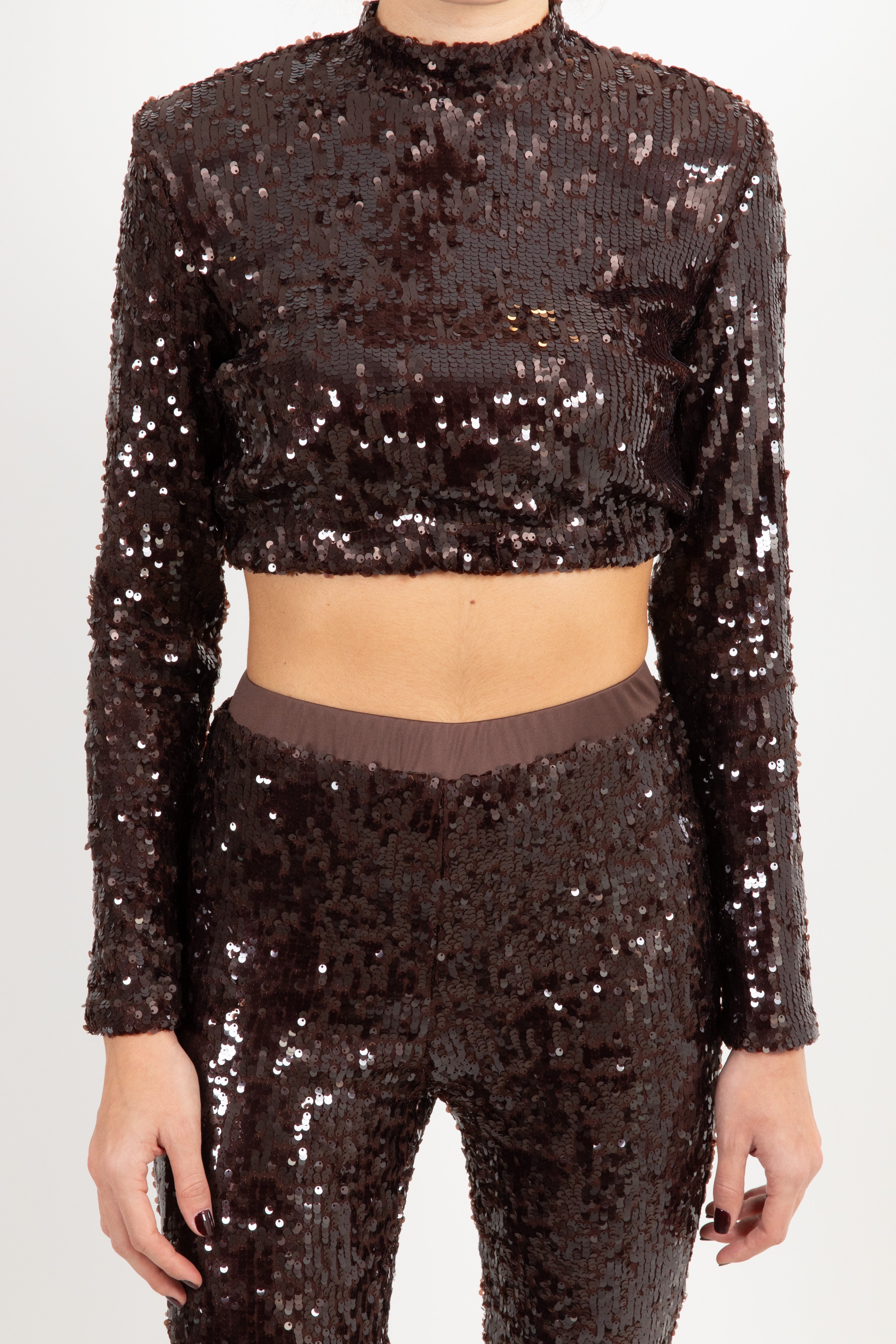 Blusa cropped mezzo-collo con paillettes ViCOLO