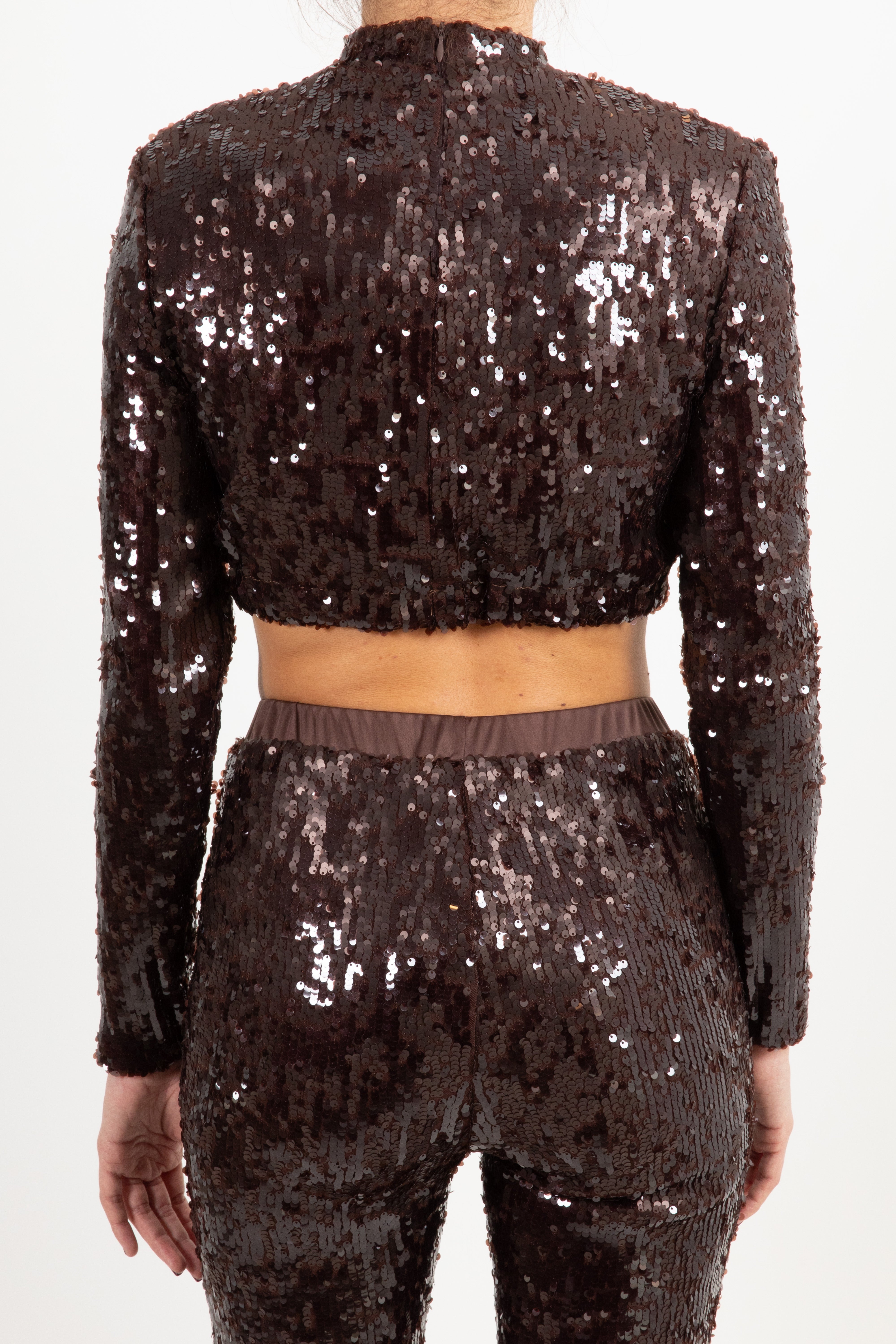 Blusa cropped mezzo-collo con paillettes ViCOLO