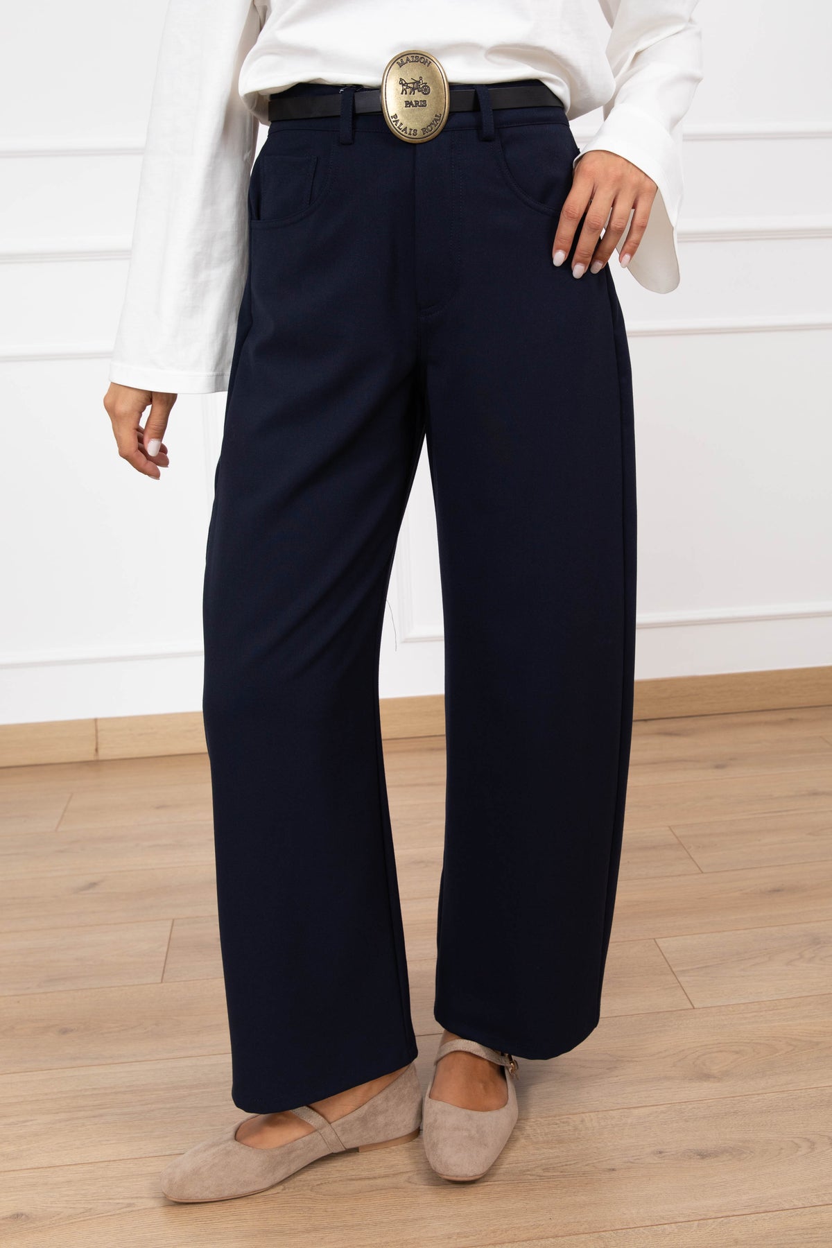 Pantalone 5 tasche in viscosa con cintura placca variante blu Tensione IN