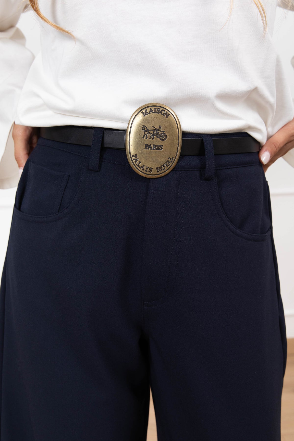 Pantalone 5 tasche in viscosa con cintura placca variante blu Tensione IN
