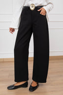 Pantalone 5 tasche in viscosa con cintura placca variante nero Tensione IN