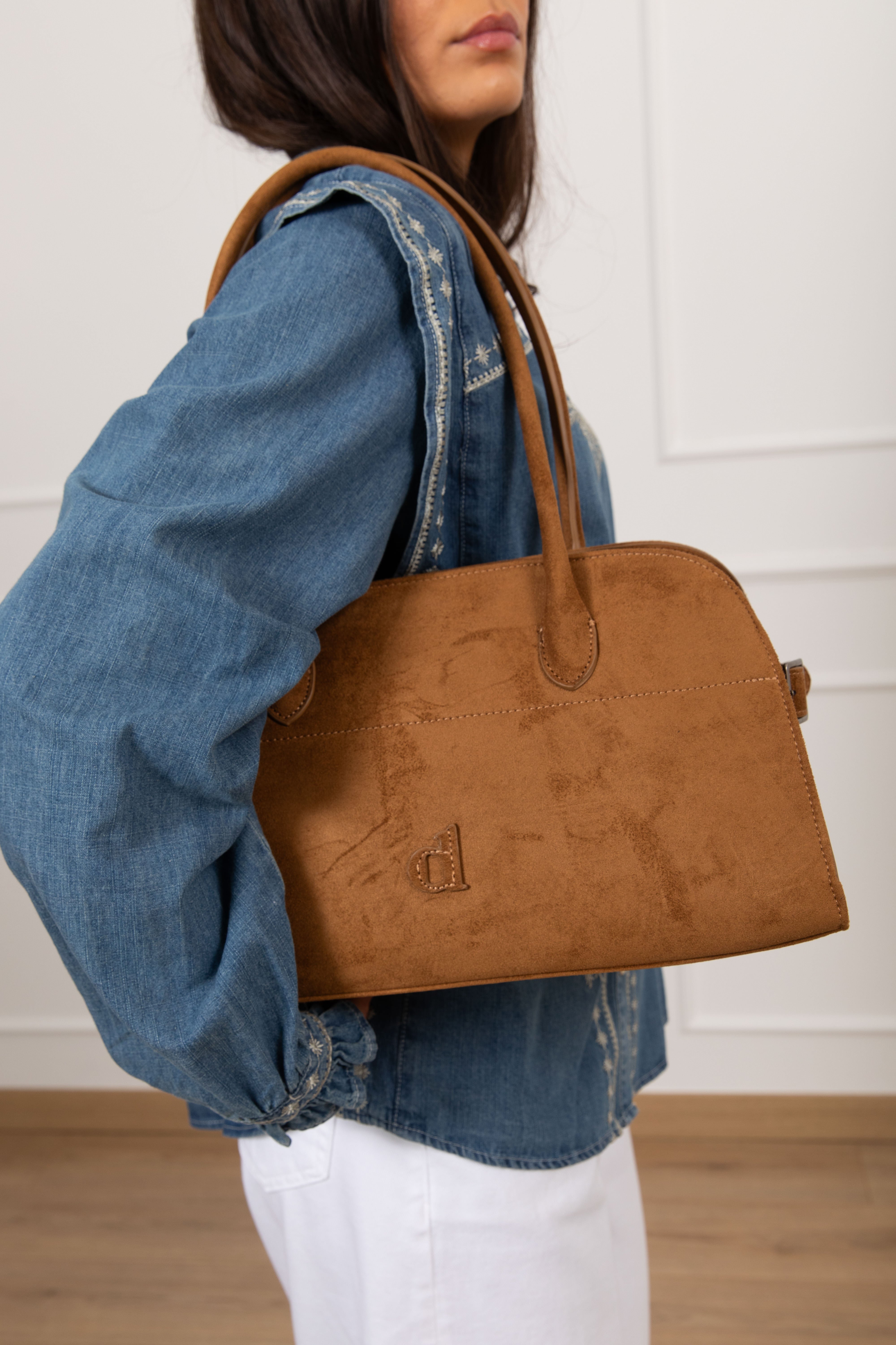 Handbag con manico lungo in eco-camoscio Dixie