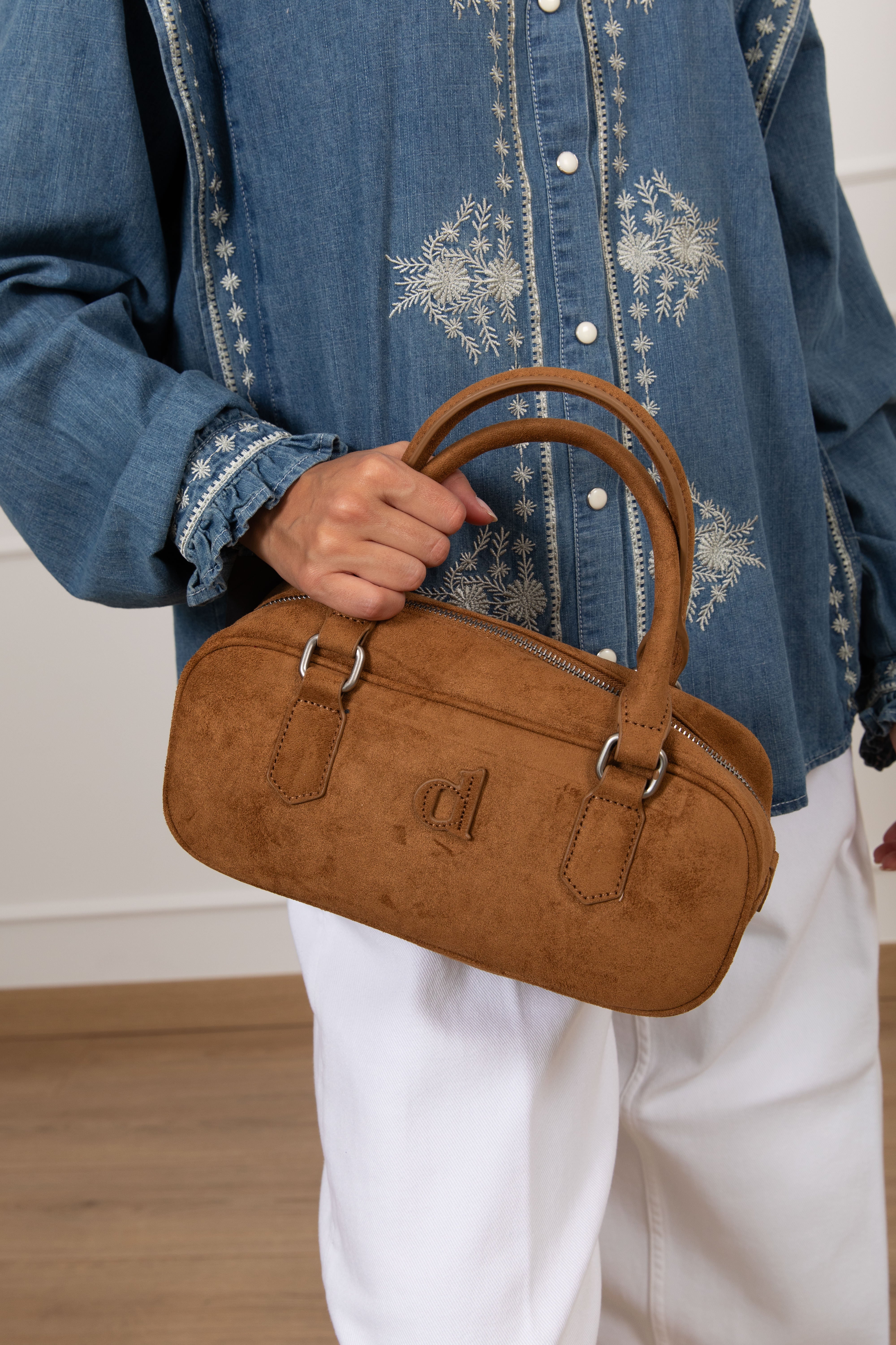 Handbag a bauletto in eco-camoscio Dixie