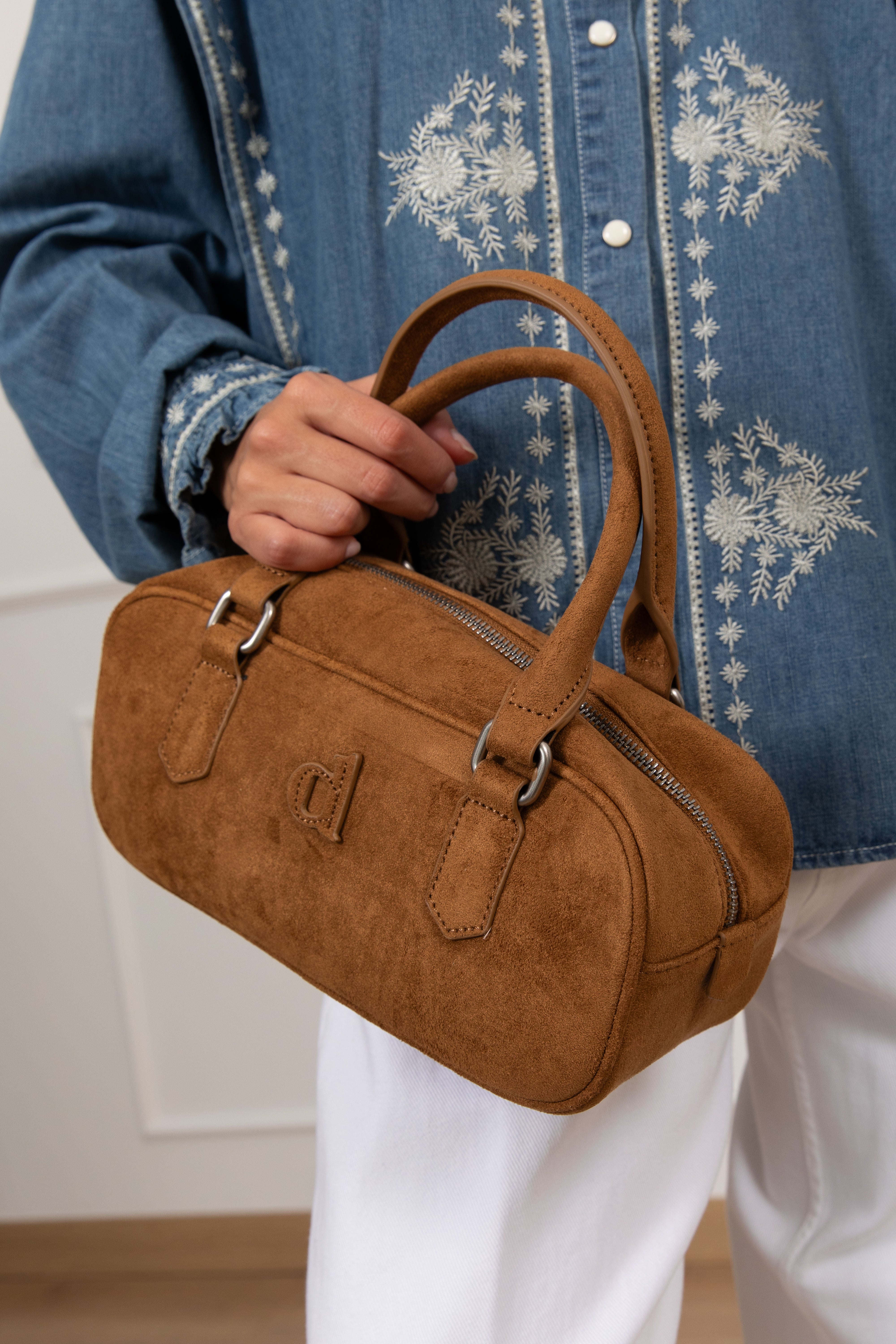 Handbag a bauletto in eco-camoscio Dixie