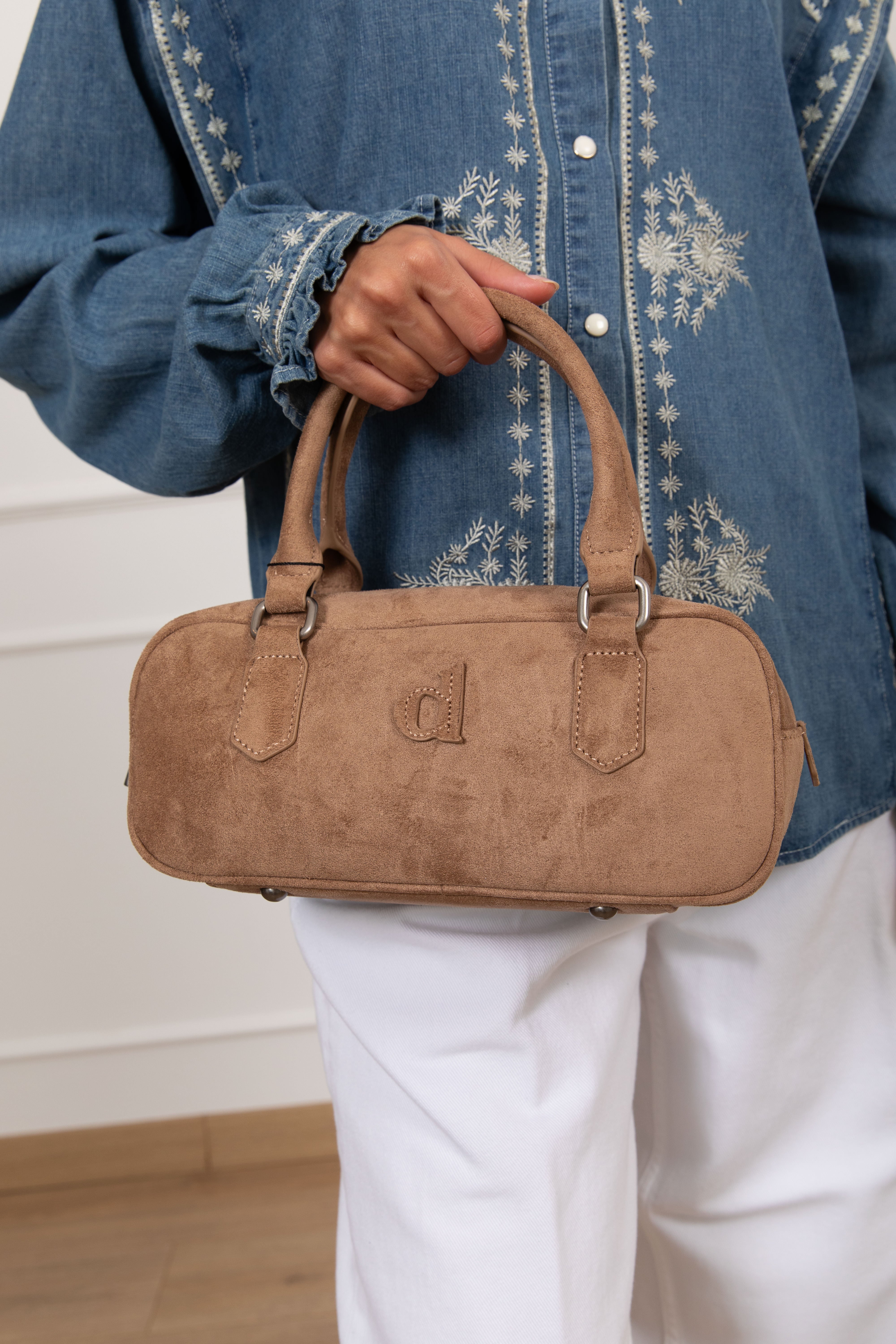 Handbag a bauletto in eco-camoscio Dixie