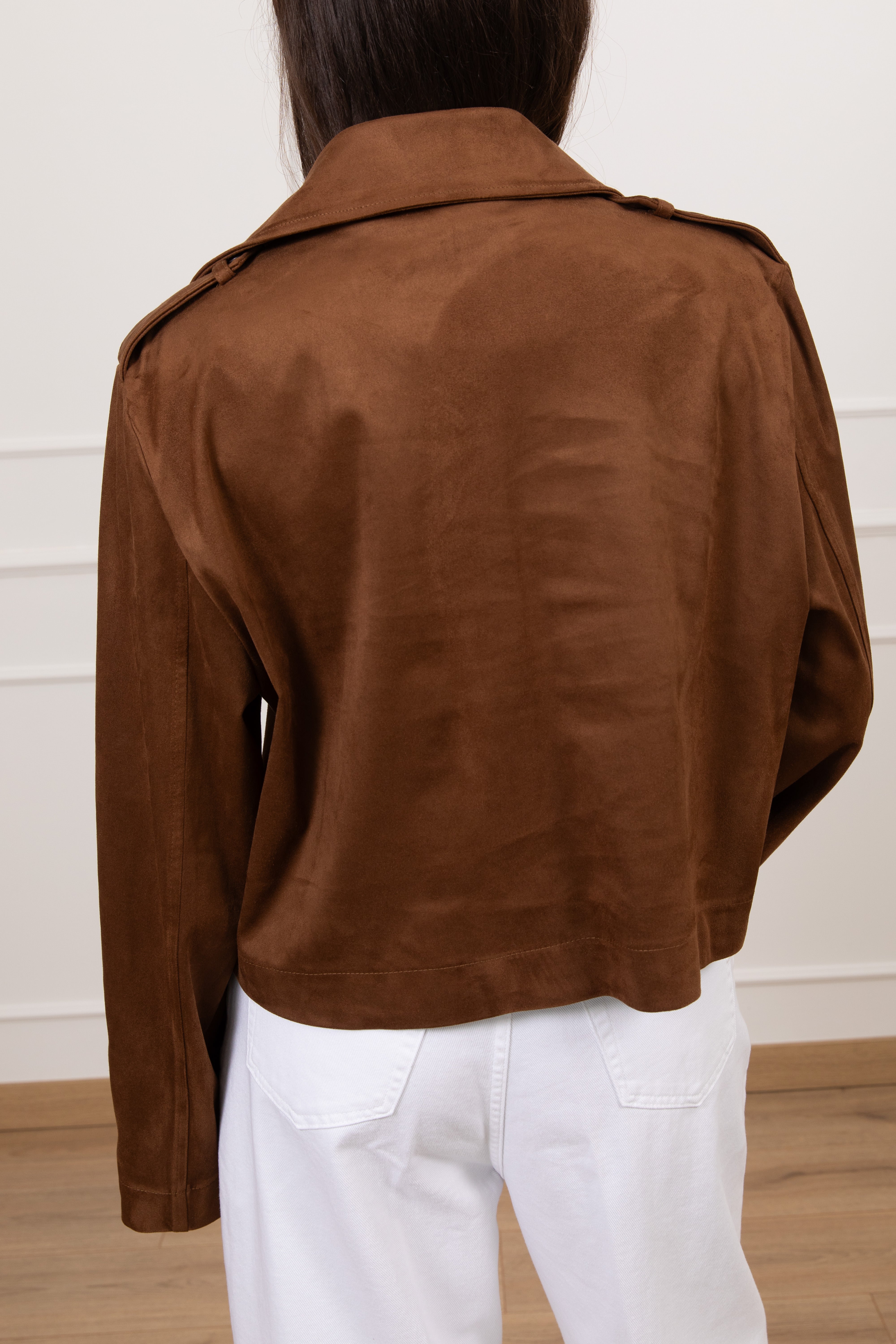 Trench cropped in eco-camoscio Susy Mix