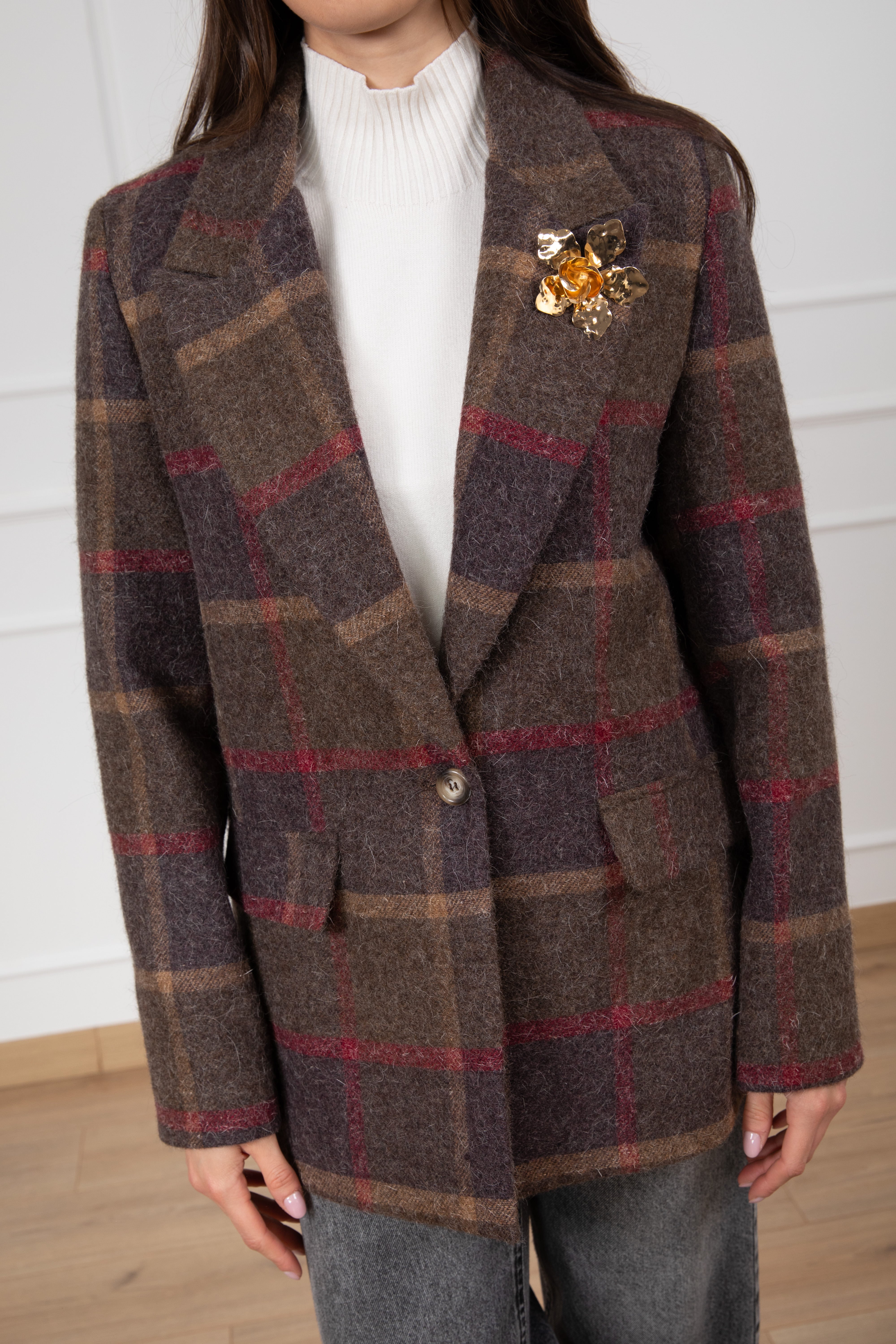 Giacca check in lana con spille Susy Mix