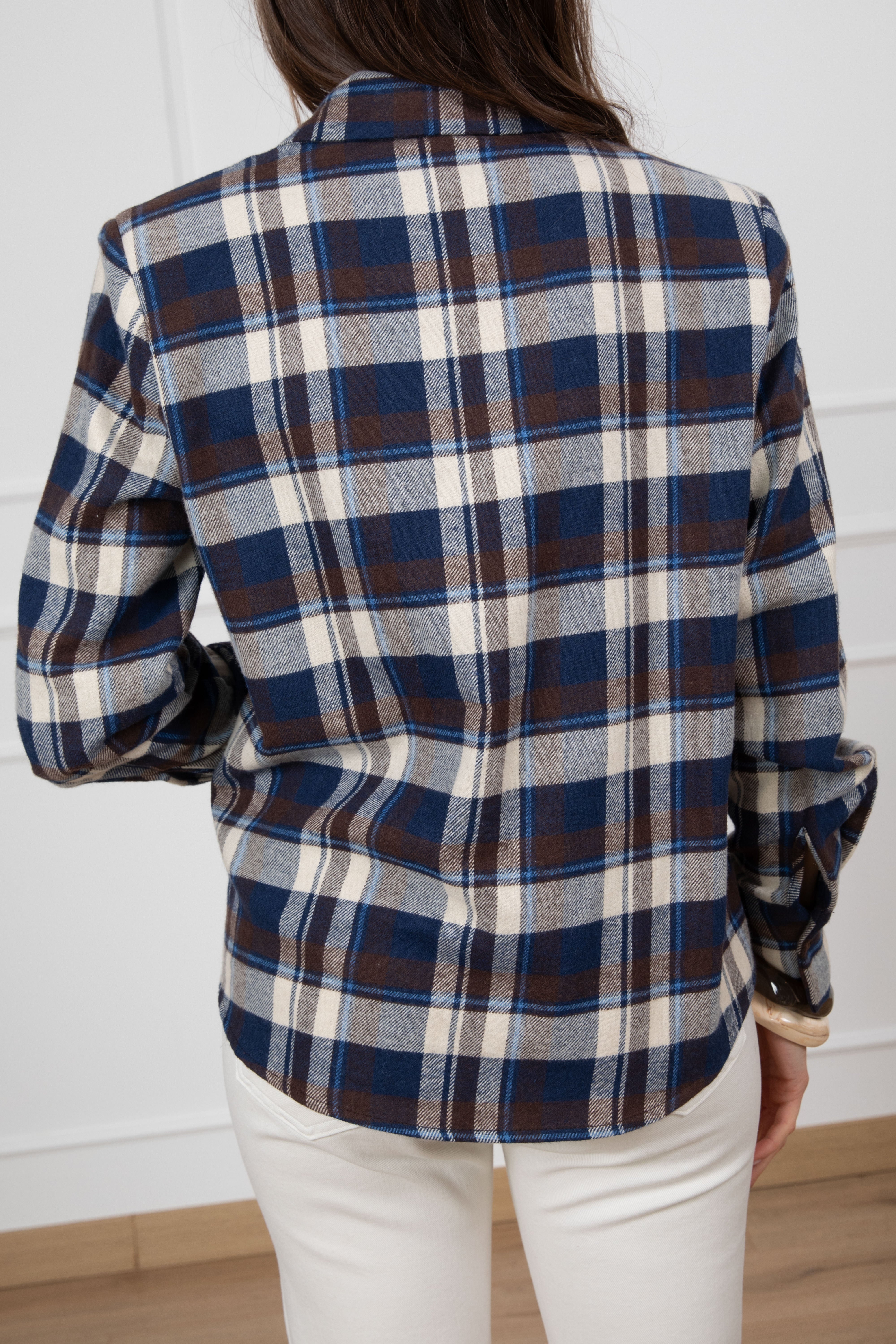 Camicia check bluette con spallina imbottita Tensione IN