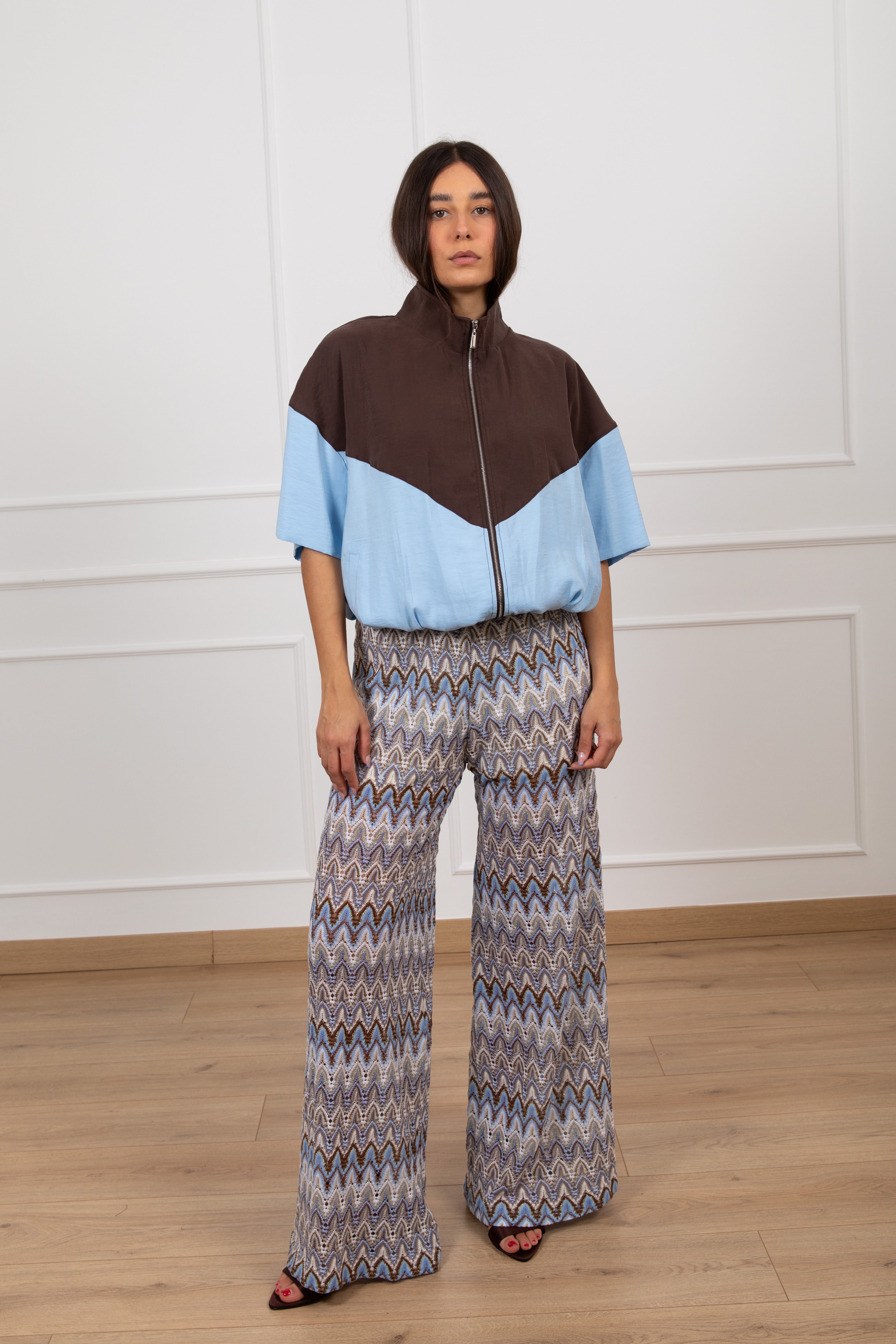 Bomber manica corta bi-color in cupro Tensione IN