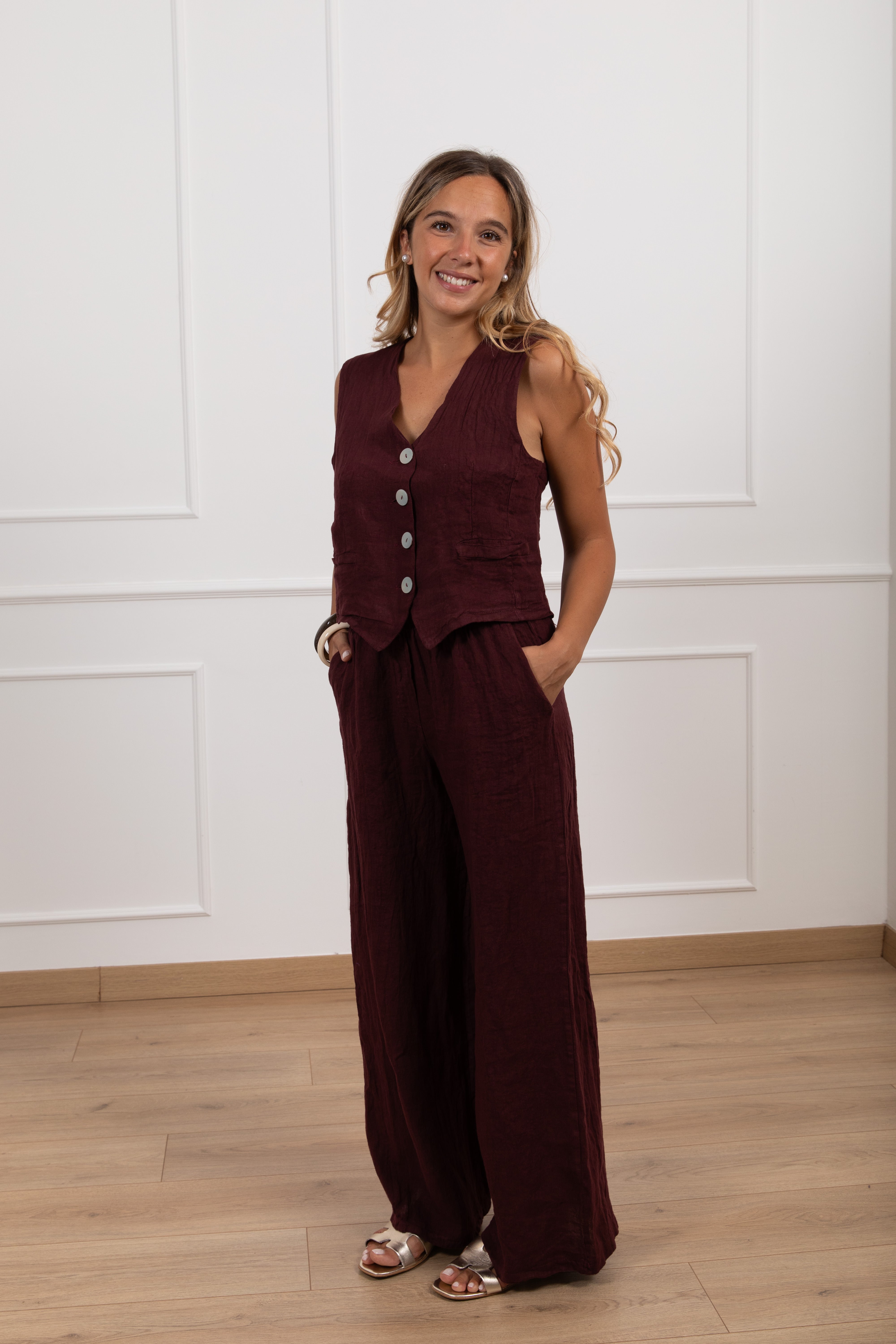 Pantalone con elastico 100% lino stropicciato Susy Mix