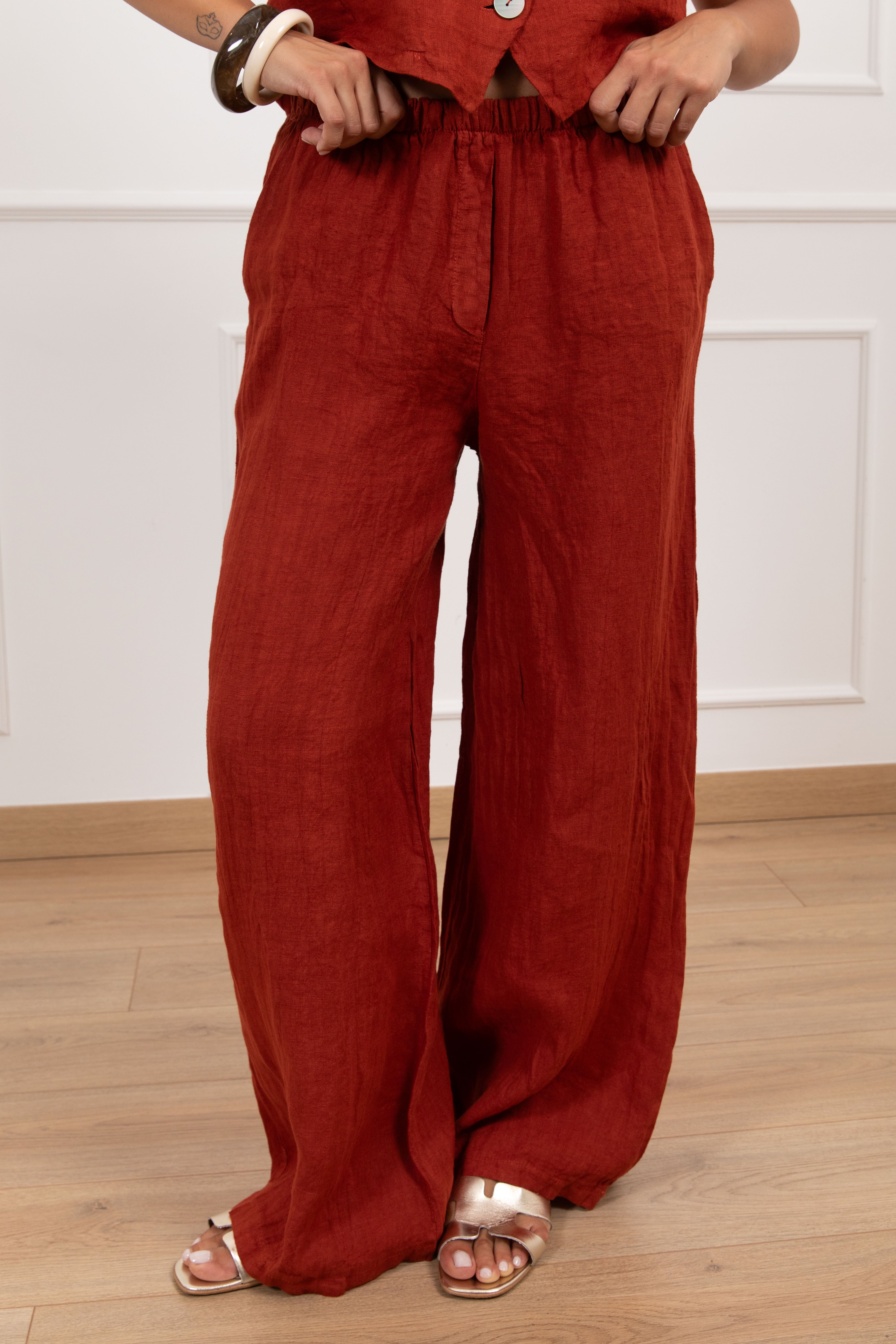 Pantalone con elastico 100% lino stropicciato Susy Mix