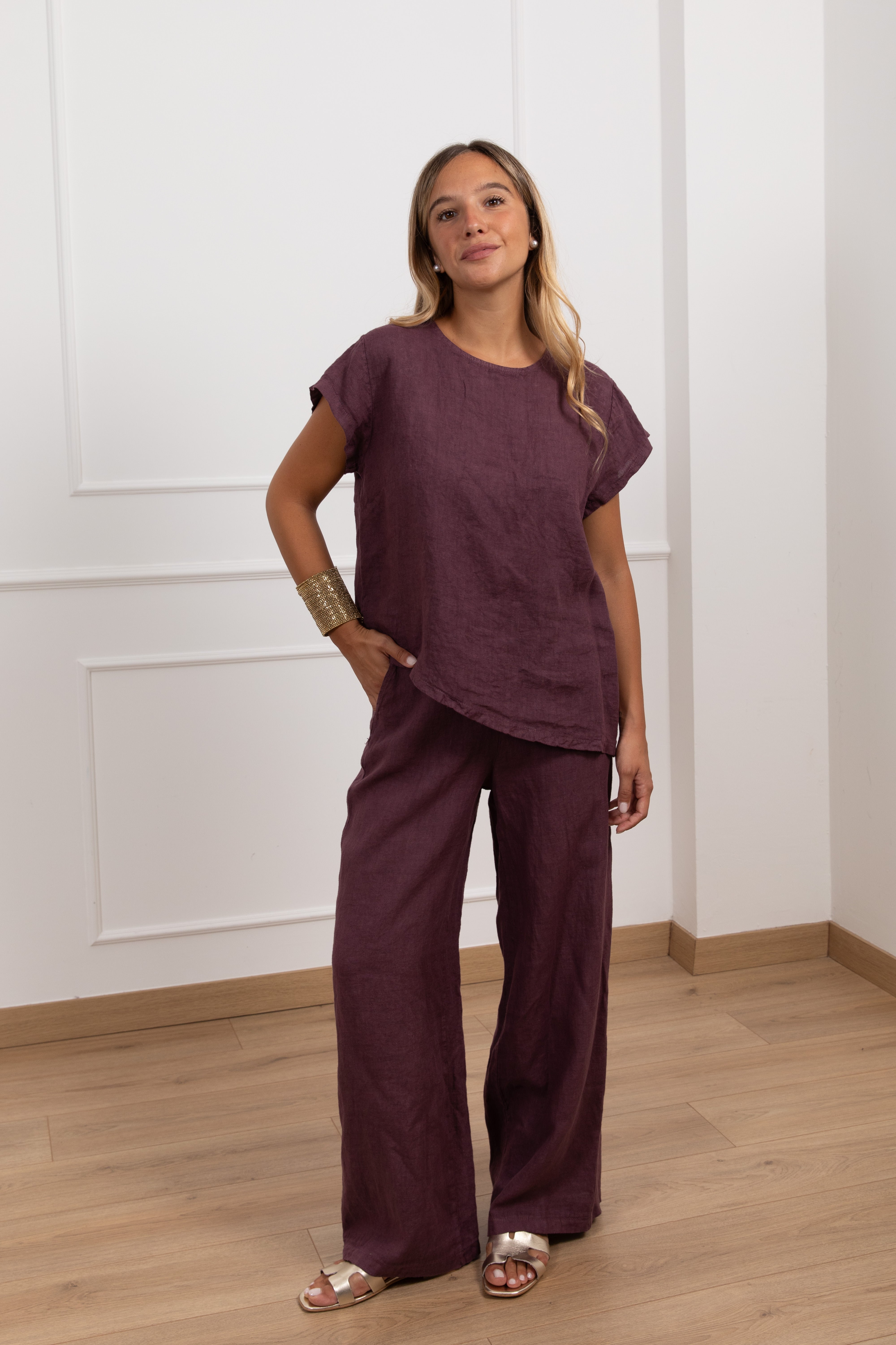 Coordinato t-shirt e pantalone 100% lino Susy Mix