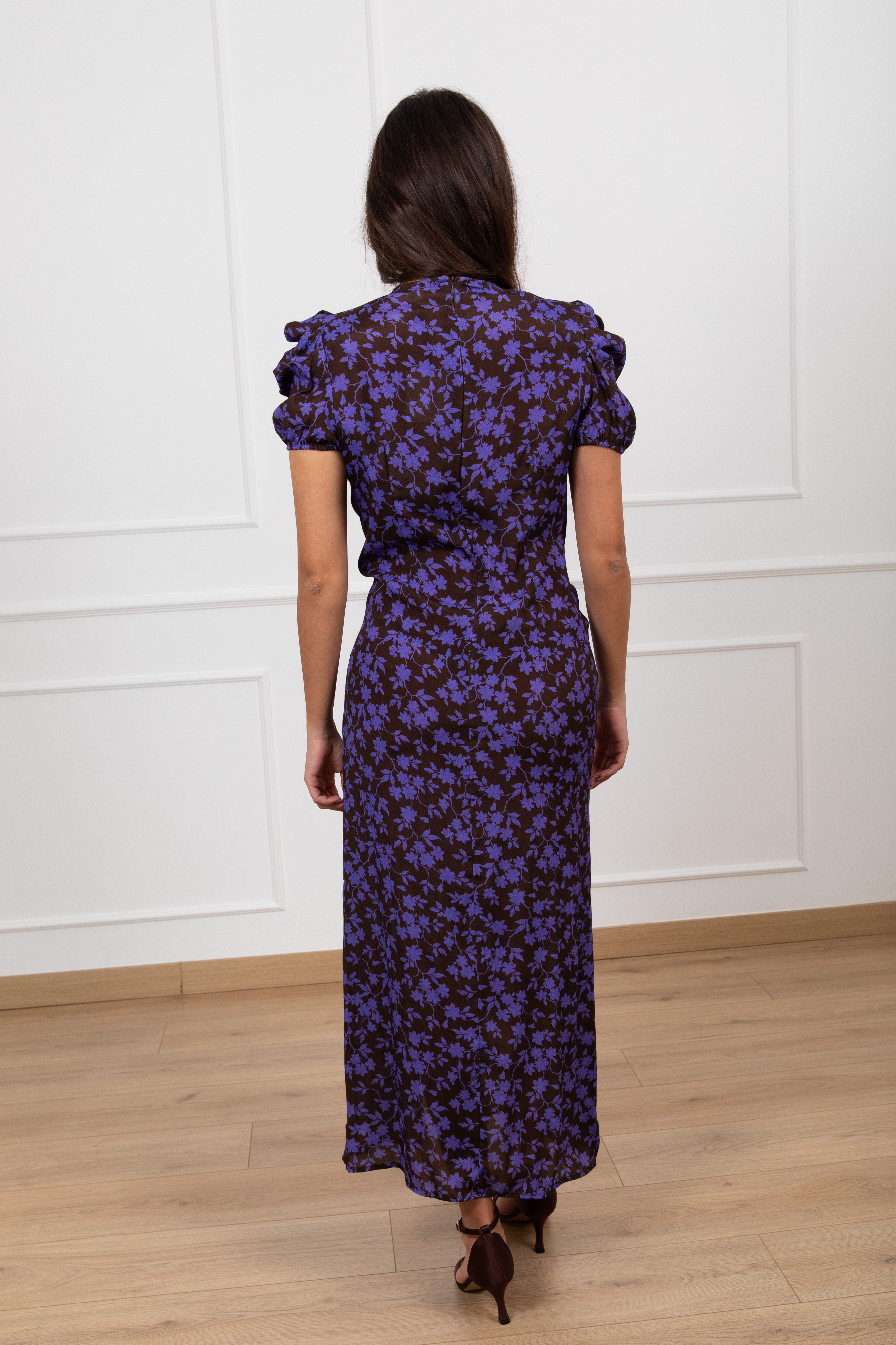 Abito lungo drappeggiato fantasia flowers viola ViCOLO