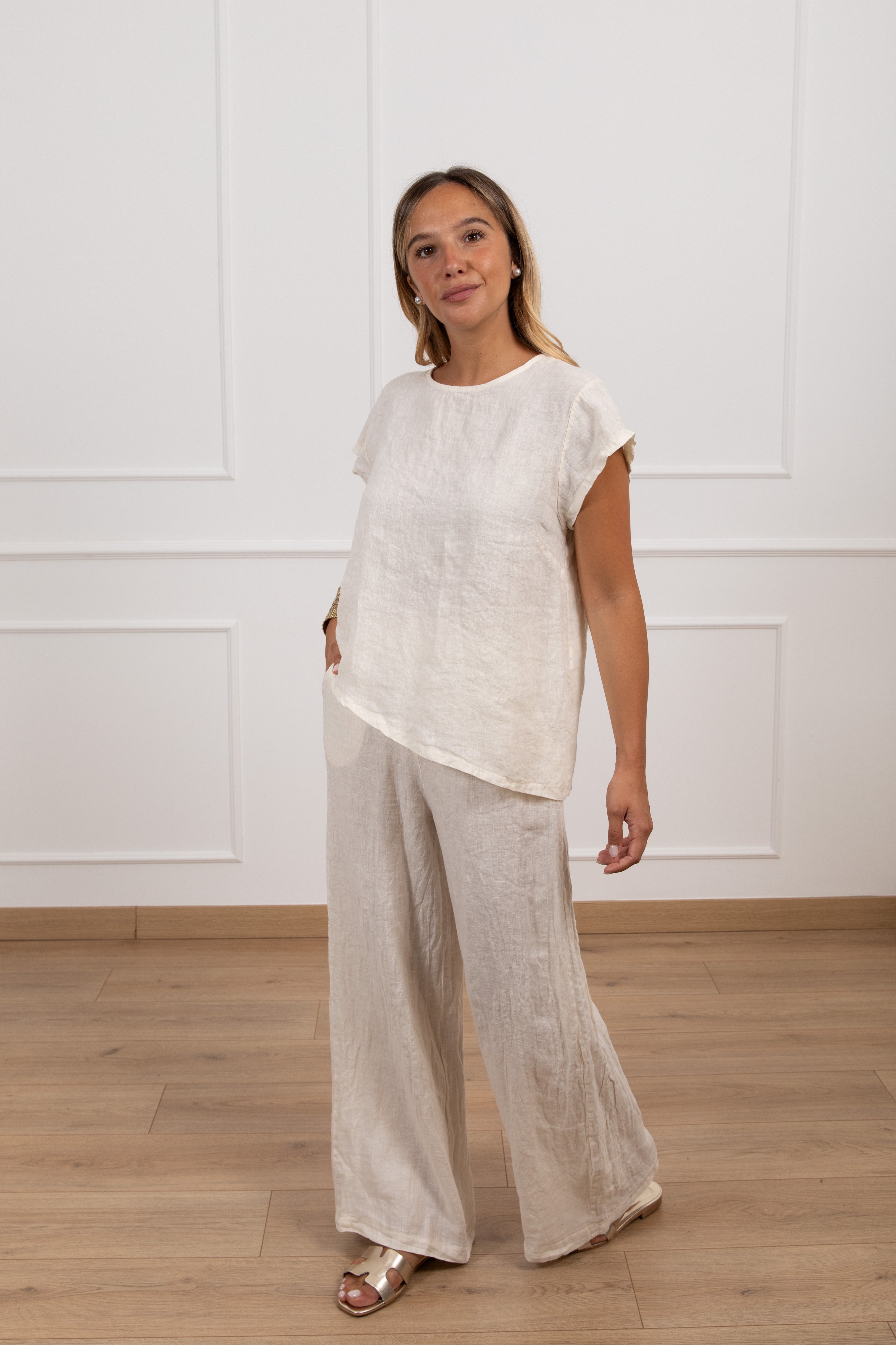 Coordinato t-shirt e pantalone 100% lino Susy Mix