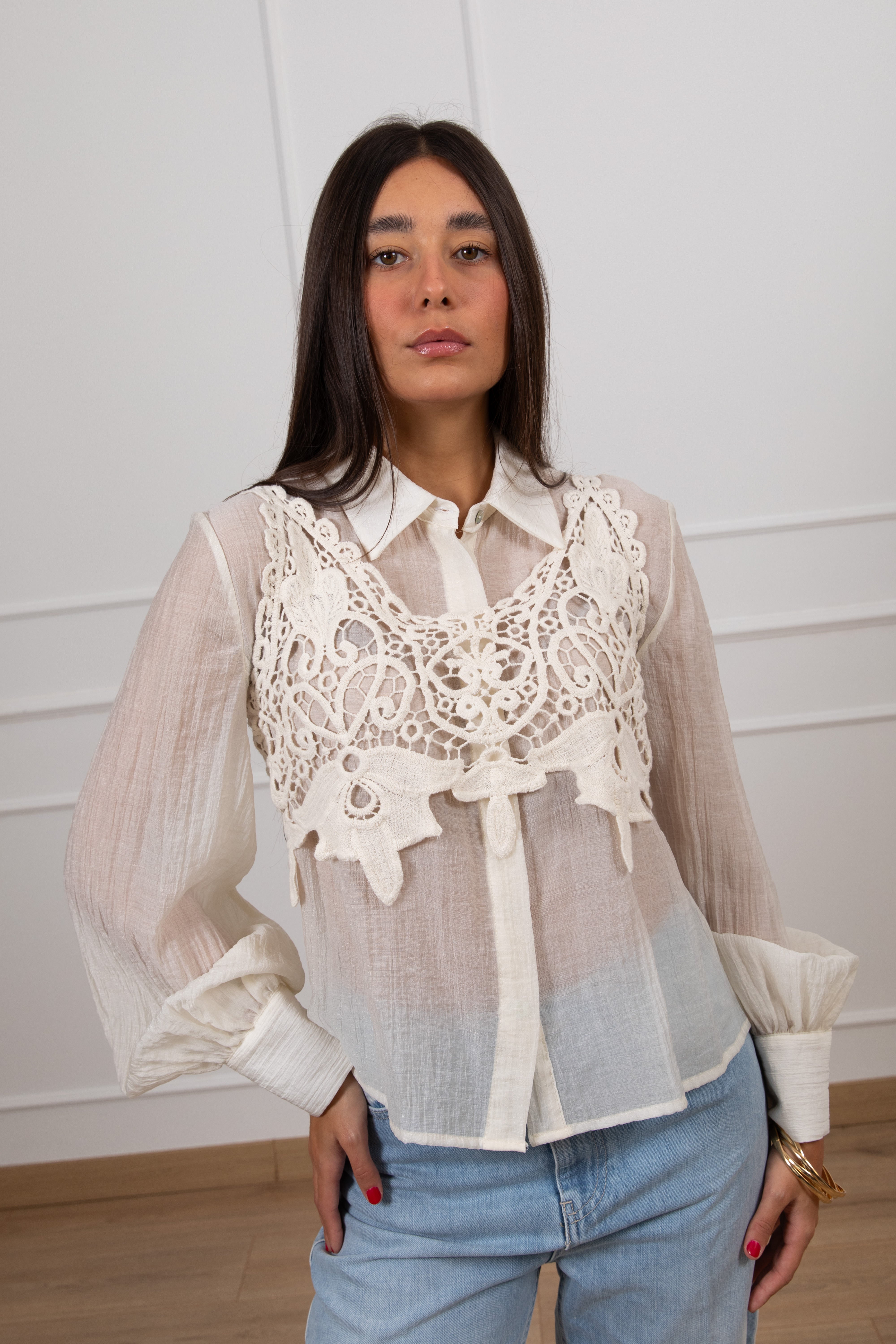 Camicia in lyocell con top macramè Tensione IN