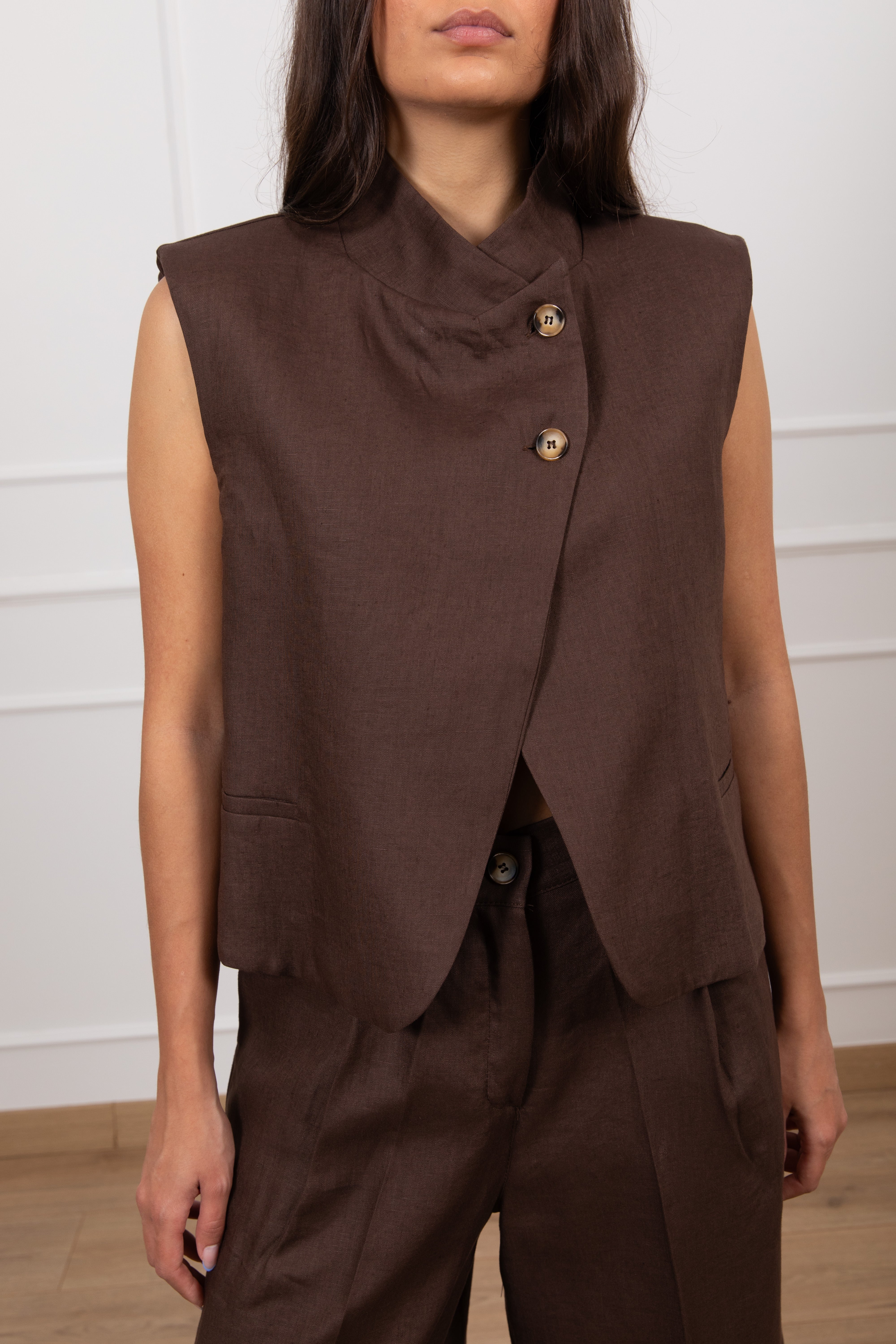 Gilet in lino 2 bottoni alti ViCOLO