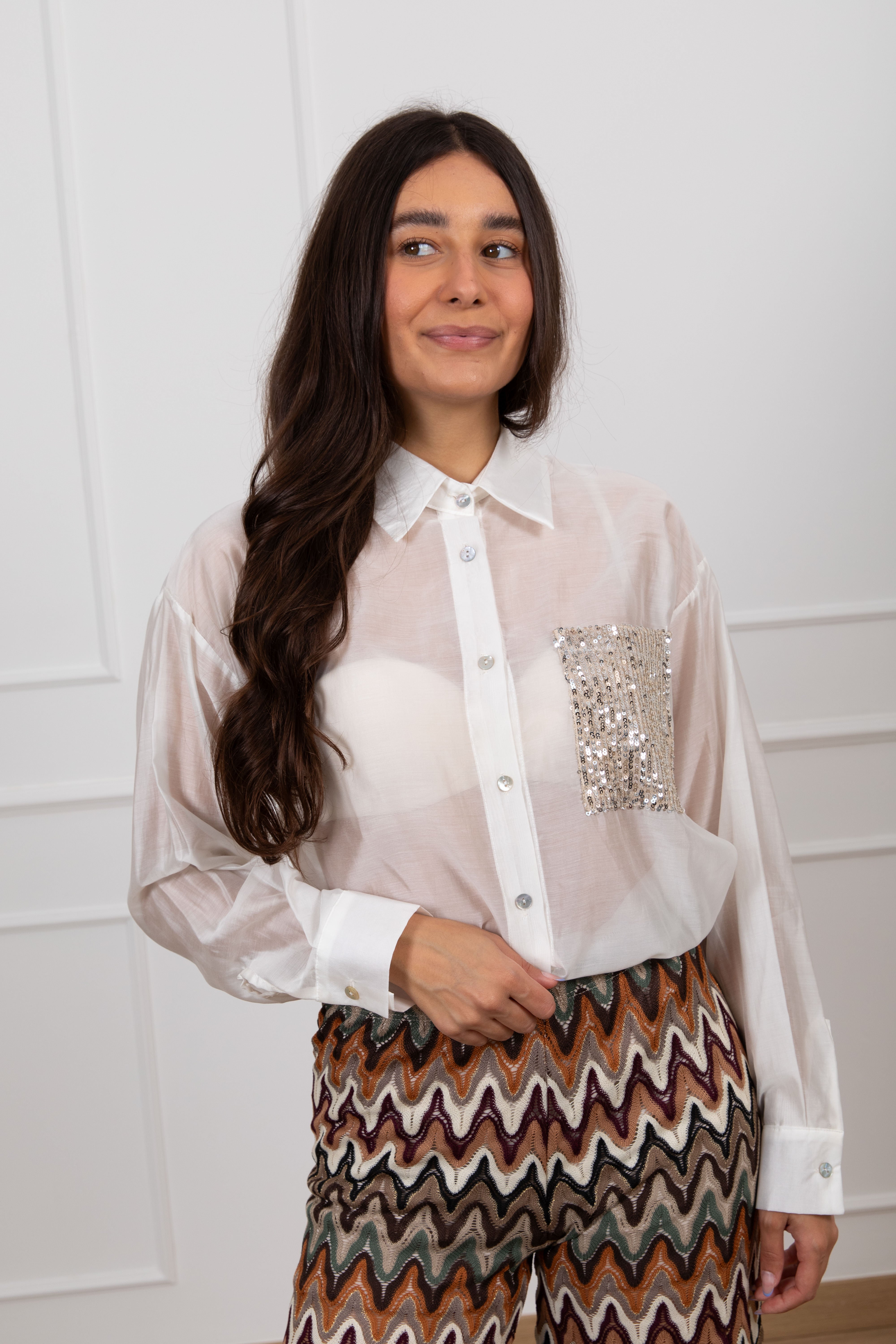 Camicia in lyocell con tasca paillettes Susy Mix