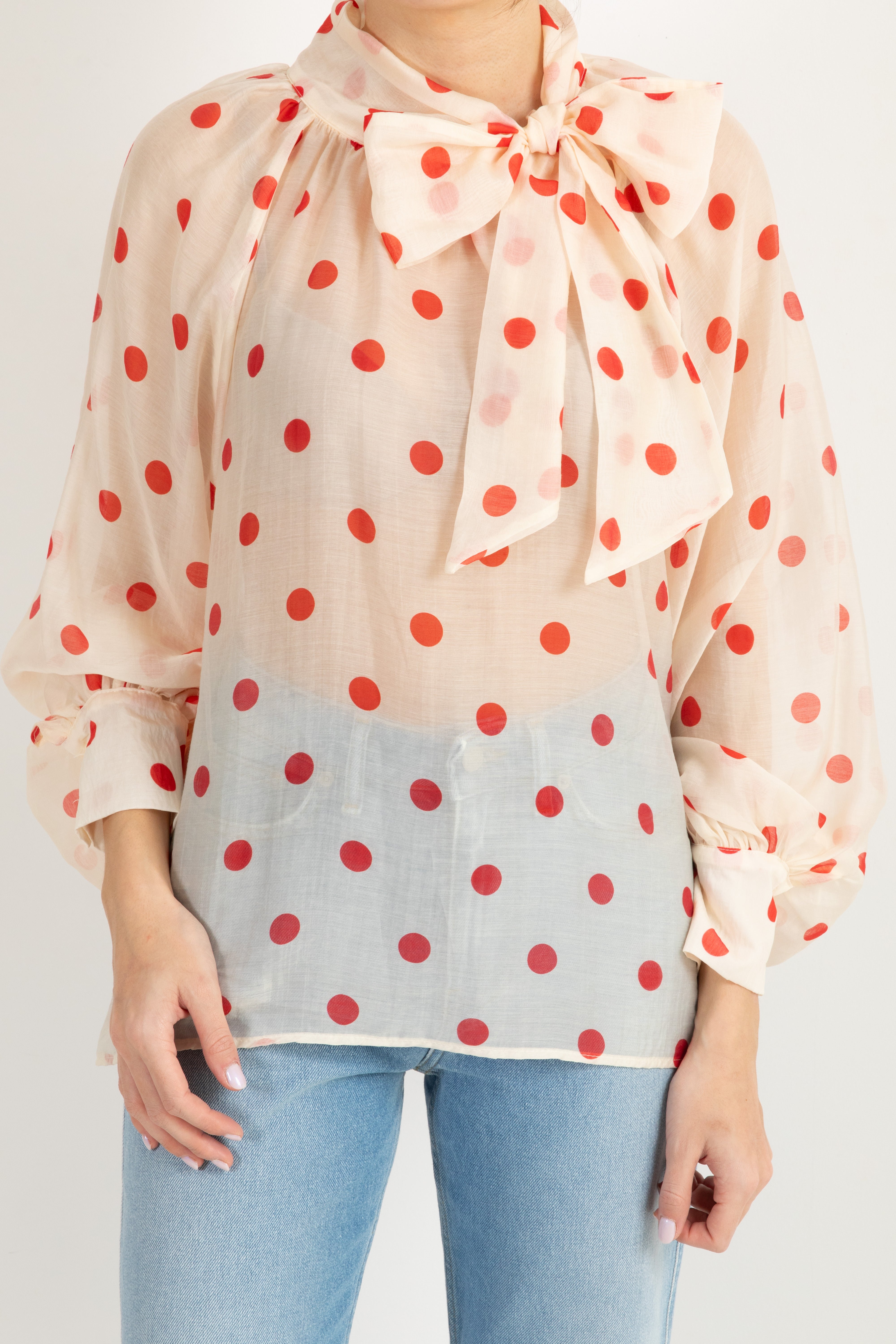 Blusa a pois in lyocell con fiocco ViCOLO